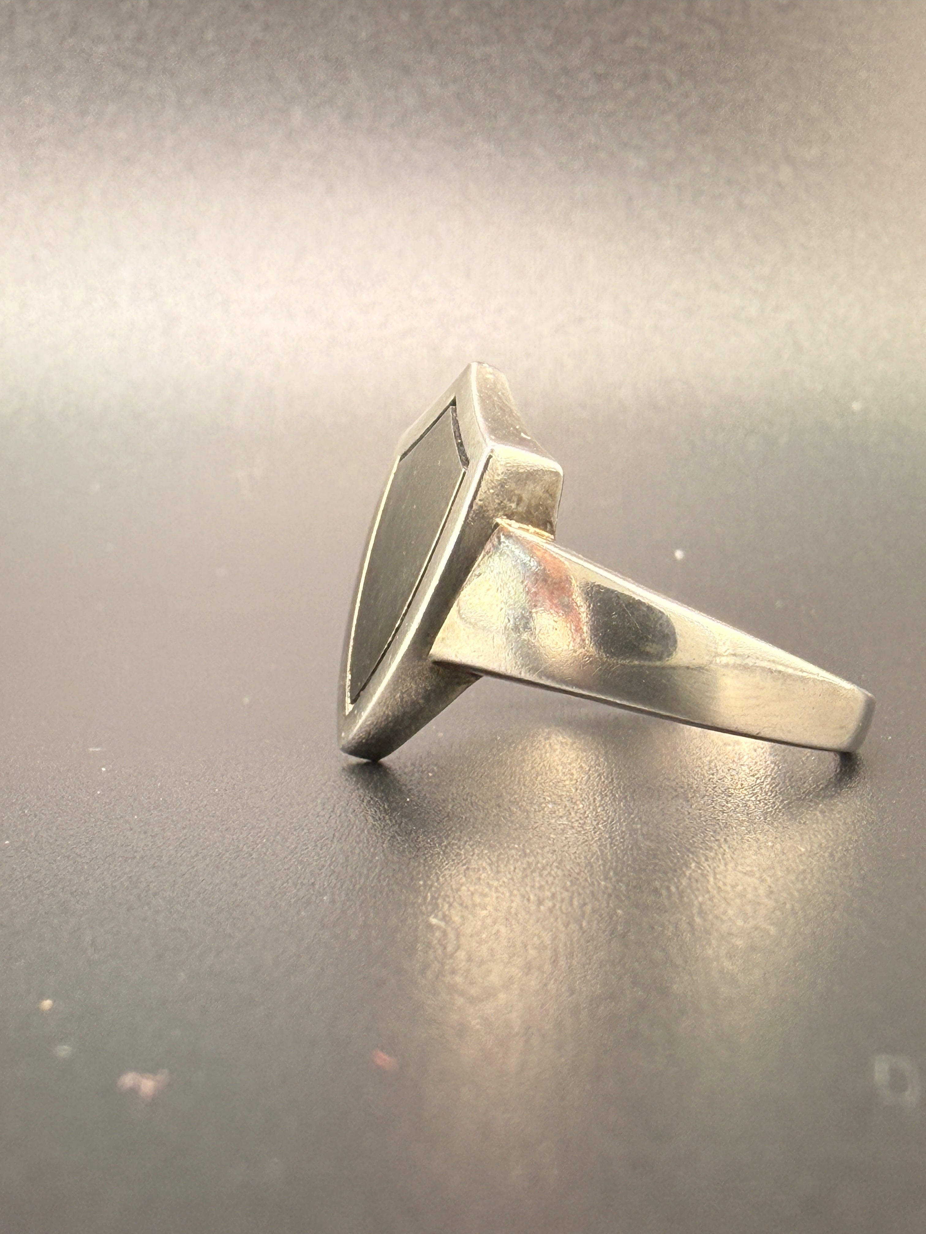 14K Gold Bonded Sterling Silver Black Shield Ring – Silver Border