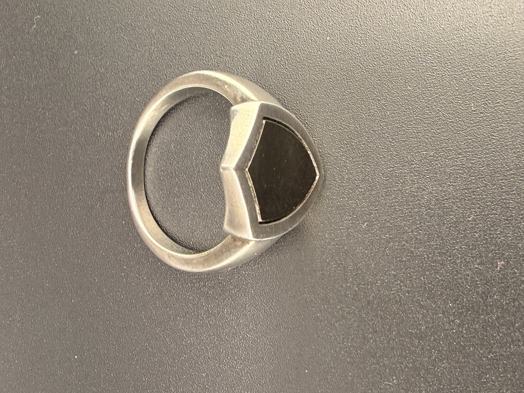 14K Gold Bonded Sterling Silver Black Shield Ring – Silver Border