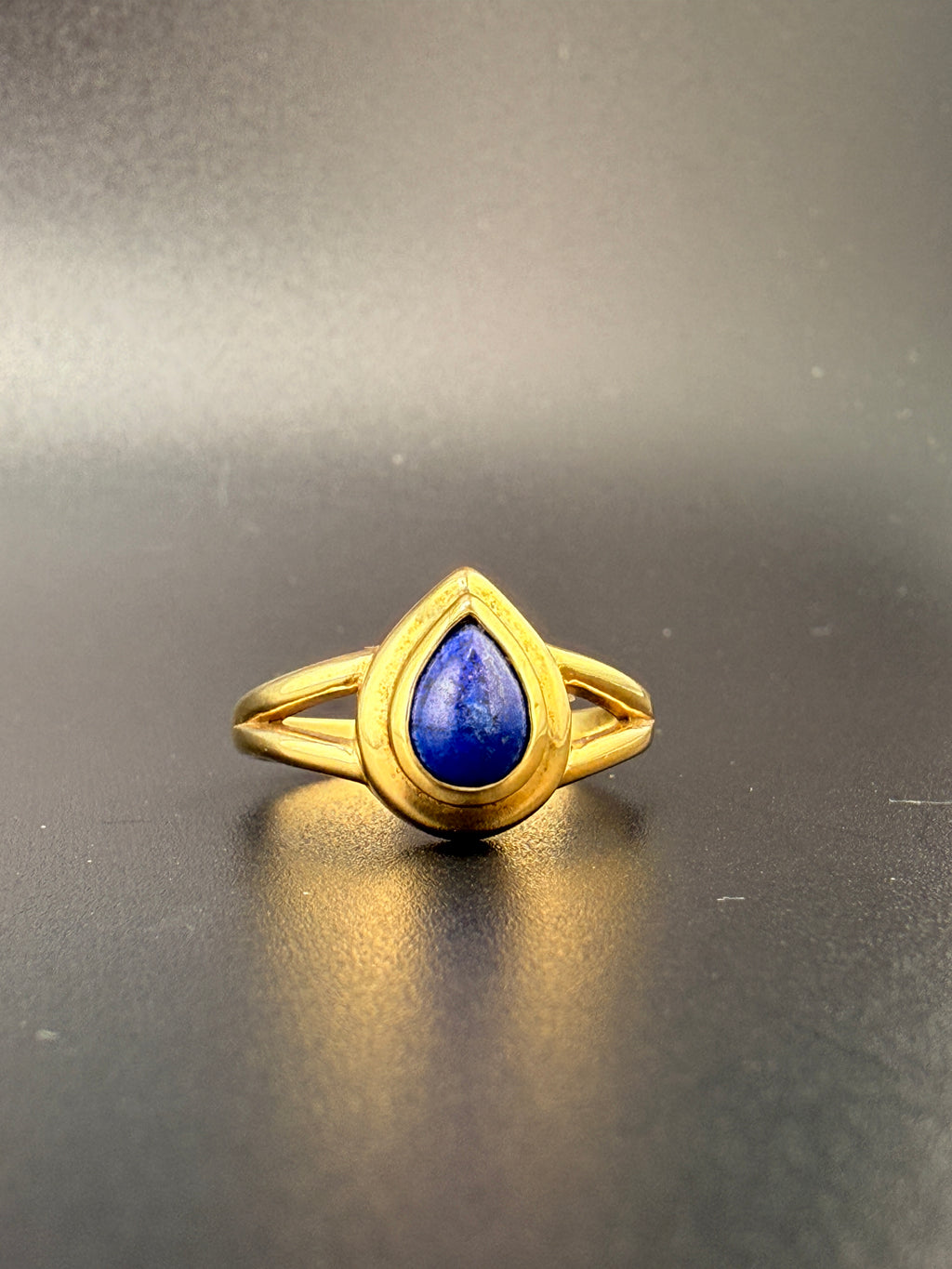 14K Gold Bonded Sterling Silver Teardrop Blue Sapphire Ring