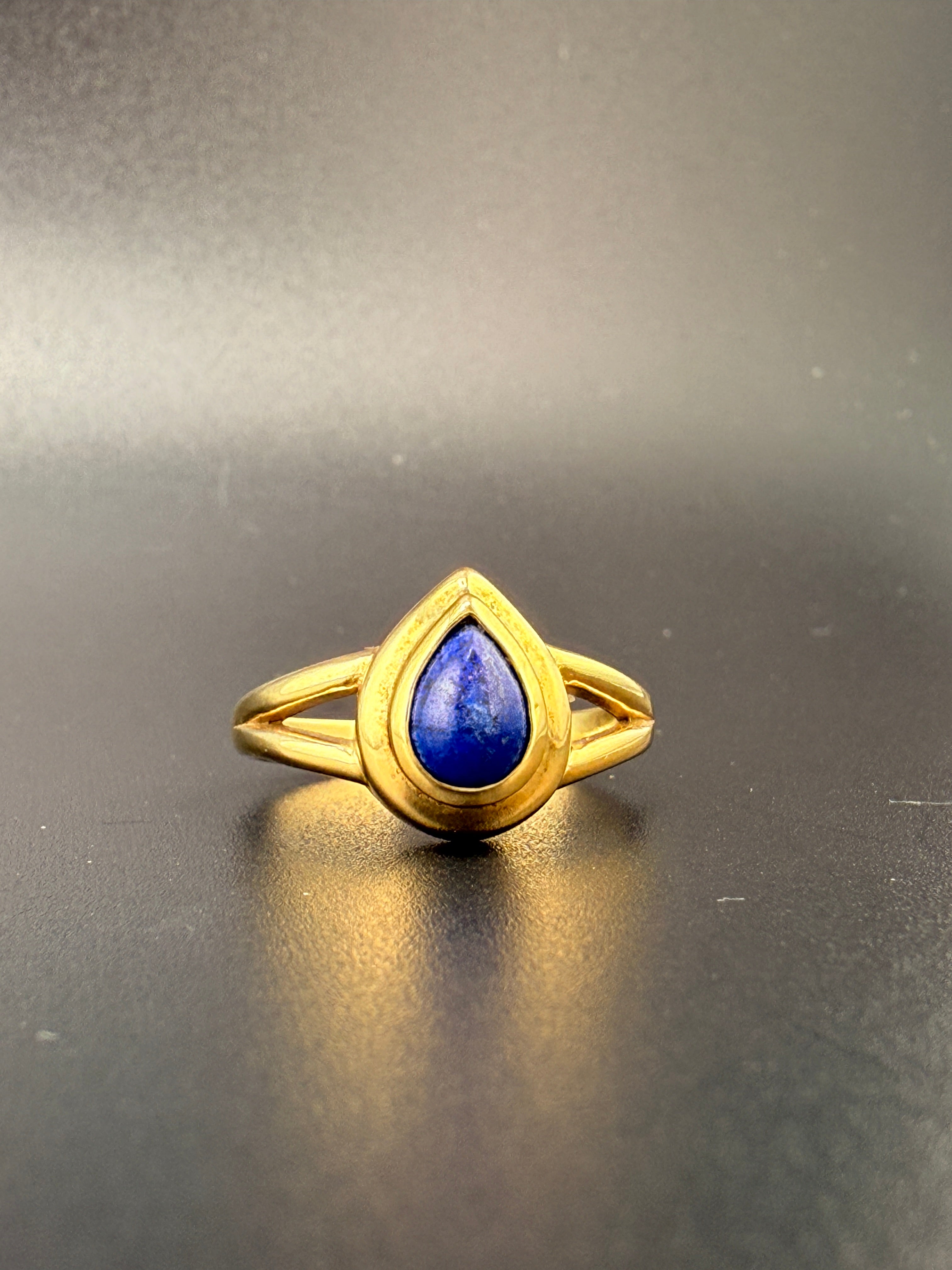 14K Gold Bonded Sterling Silver Teardrop Blue Sapphire Ring