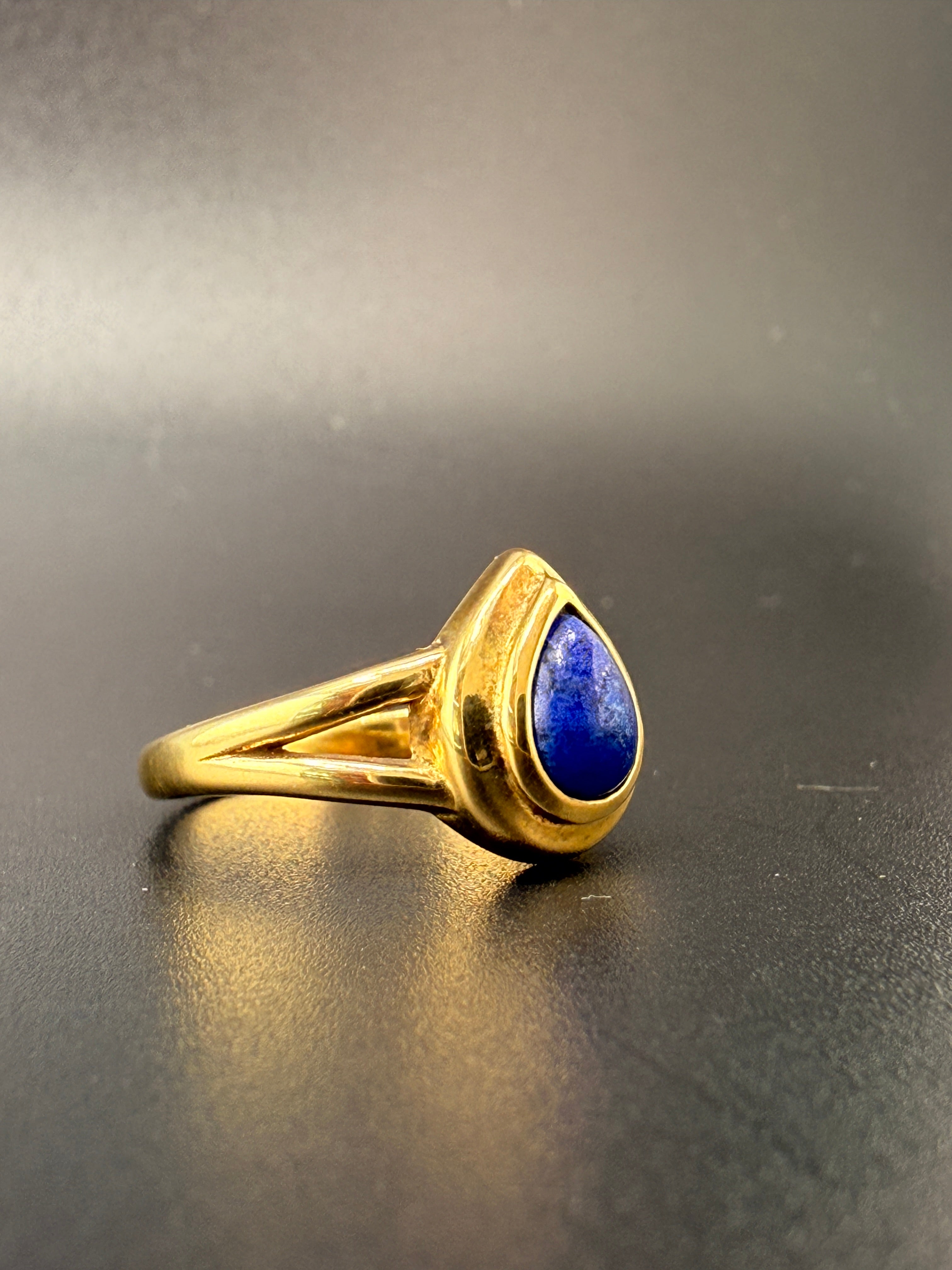 14K Gold Bonded Sterling Silver Teardrop Blue Sapphire Ring