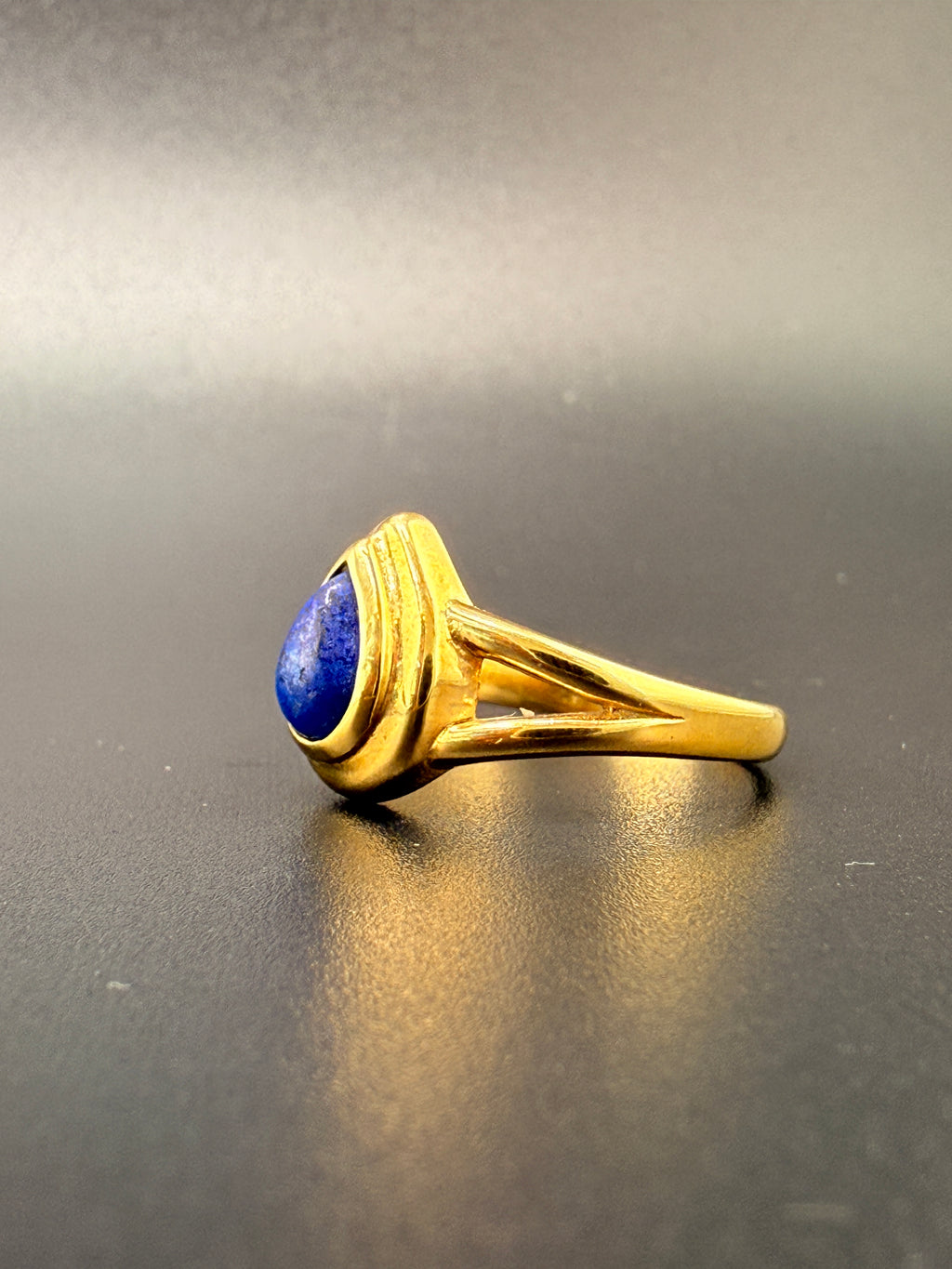 14K Gold Bonded Sterling Silver Teardrop Blue Sapphire Ring