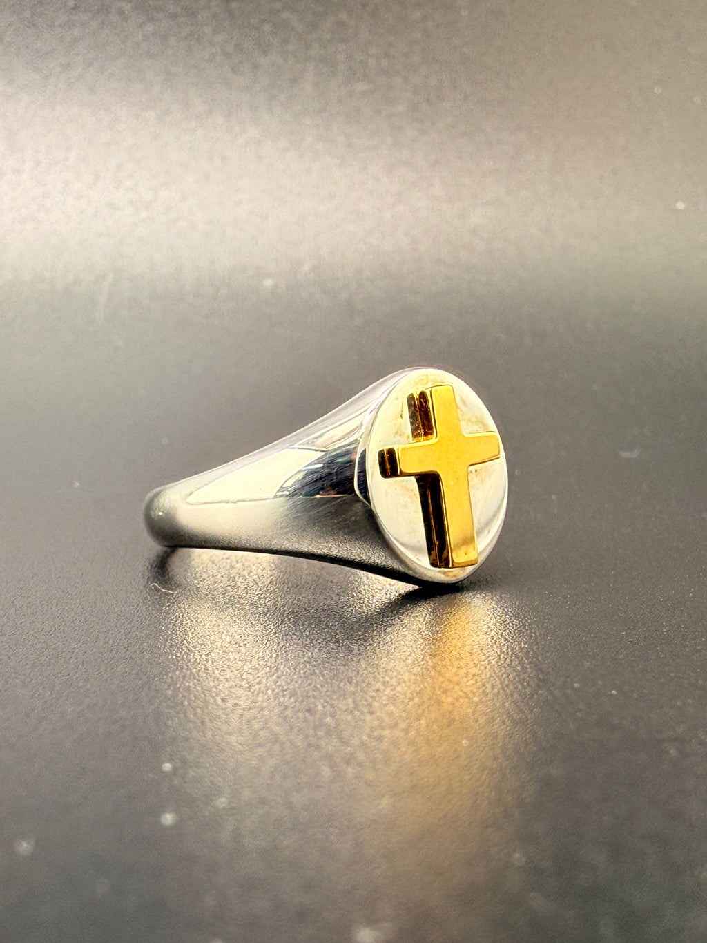 14K Gold Bonded 925 Sterling Silver 2-Tone Cross Ring