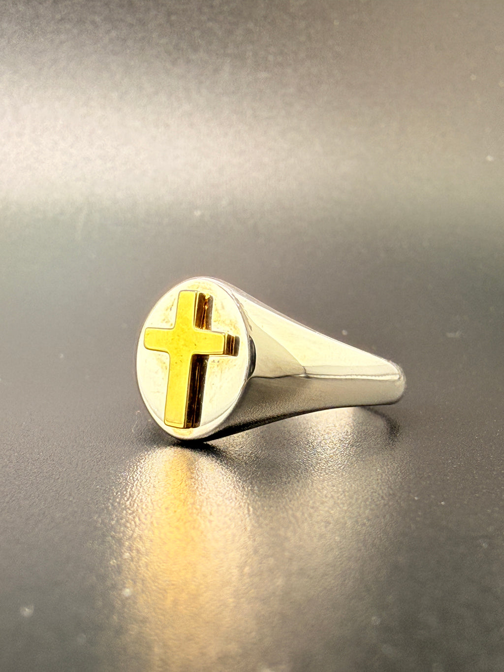 14K Gold Bonded 925 Sterling Silver 2-Tone Cross Ring