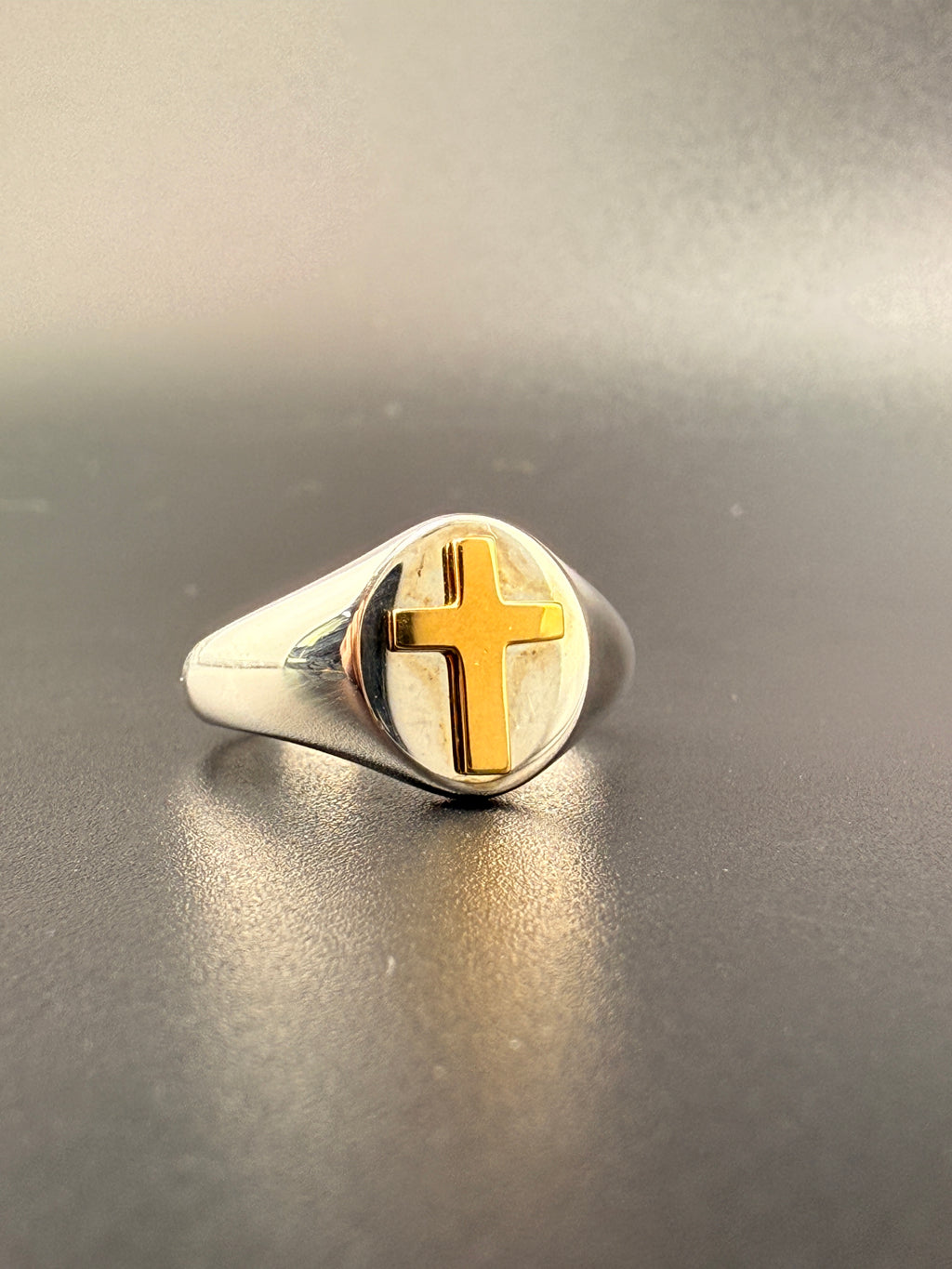 14K Gold Bonded 925 Sterling Silver 2-Tone Cross Ring
