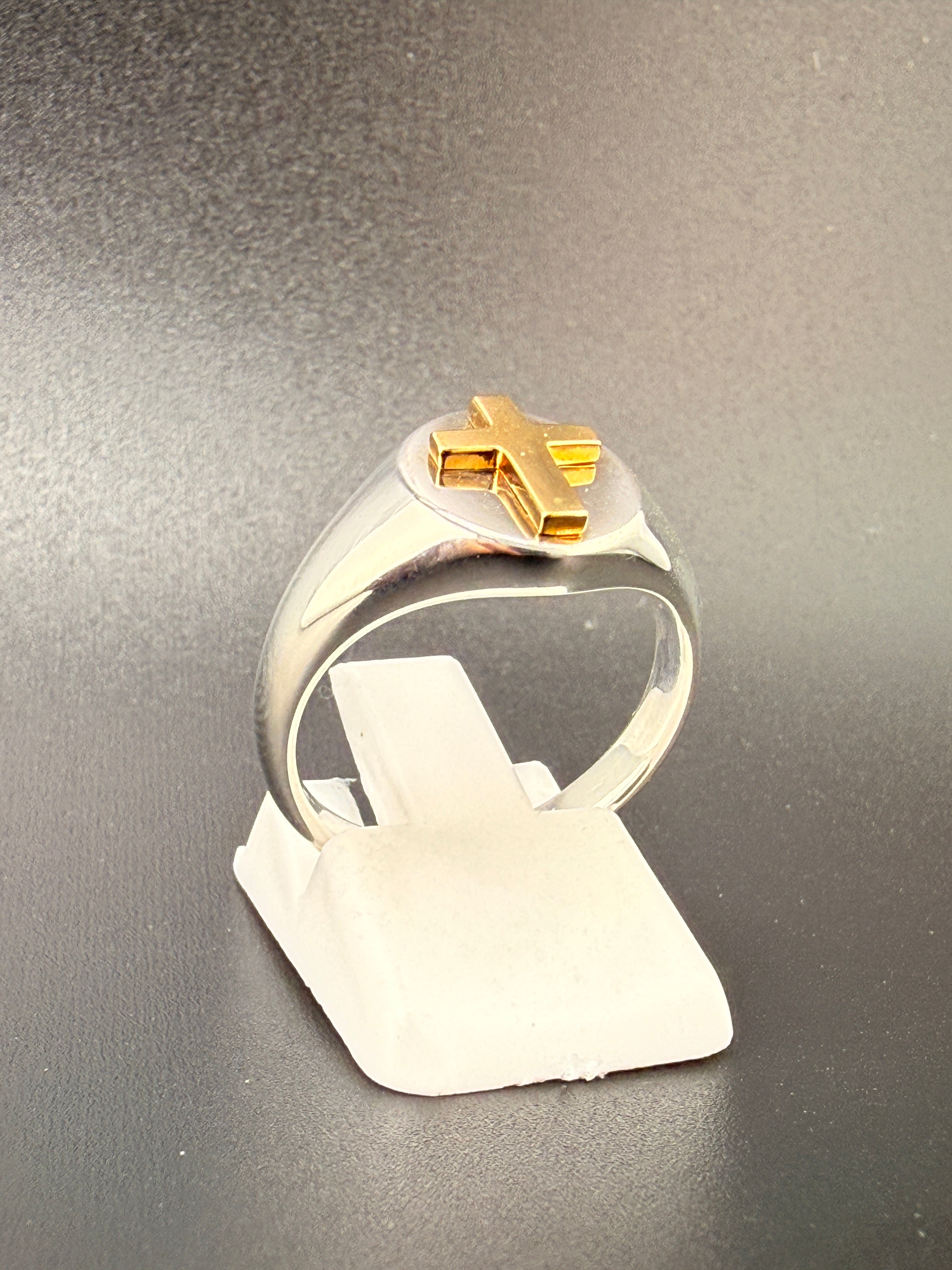 14K Gold Bonded 925 Sterling Silver 2-Tone Cross Ring