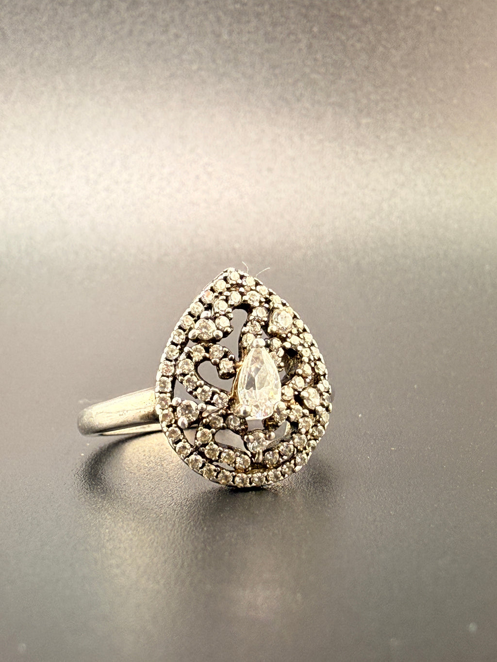 925 Sterling Silver Pear Shape CZ Diamond Ring – Elegant Statement Ring