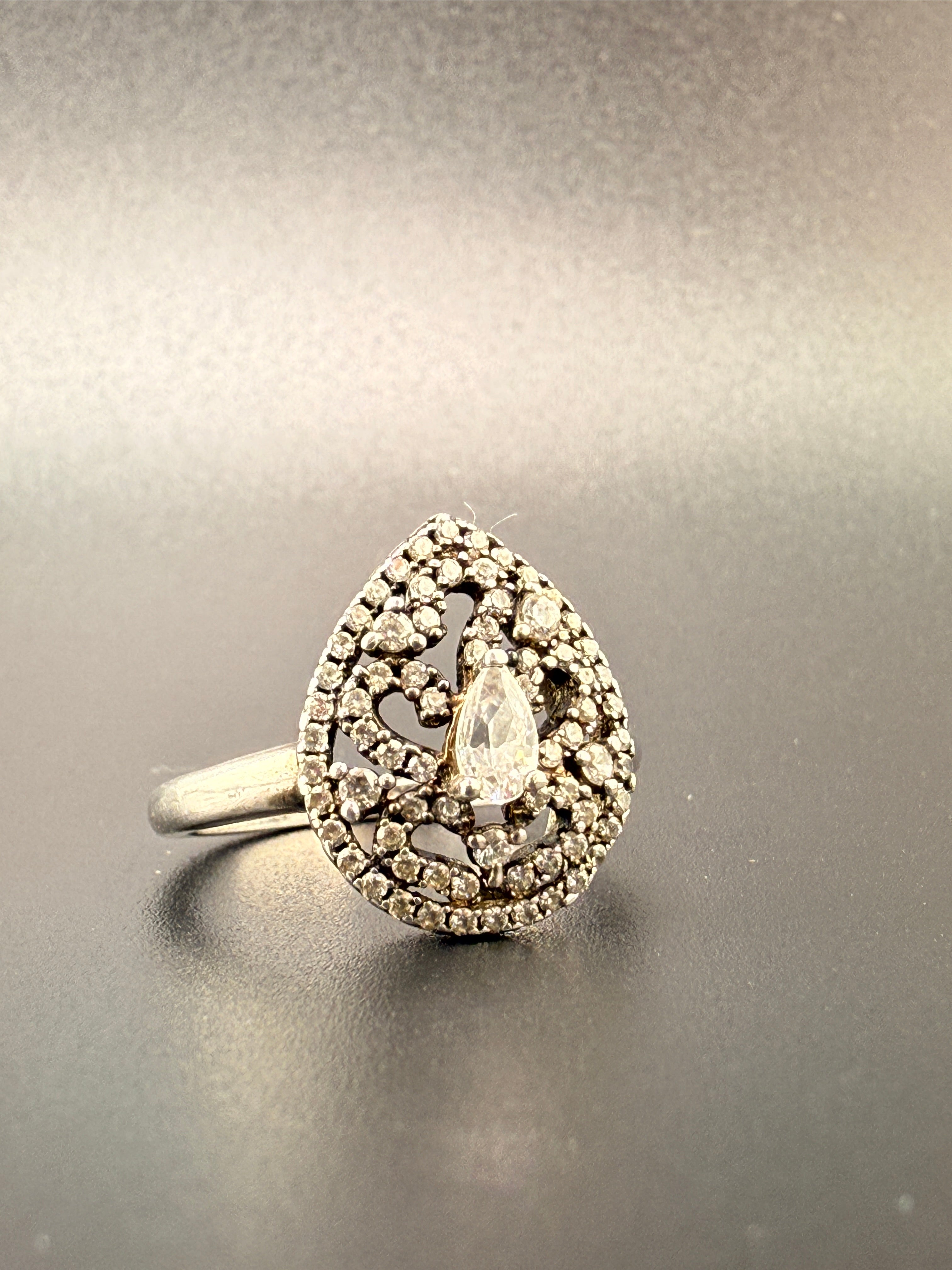 925 Sterling Silver Pear Shape CZ Diamond Ring – Elegant Statement Ring