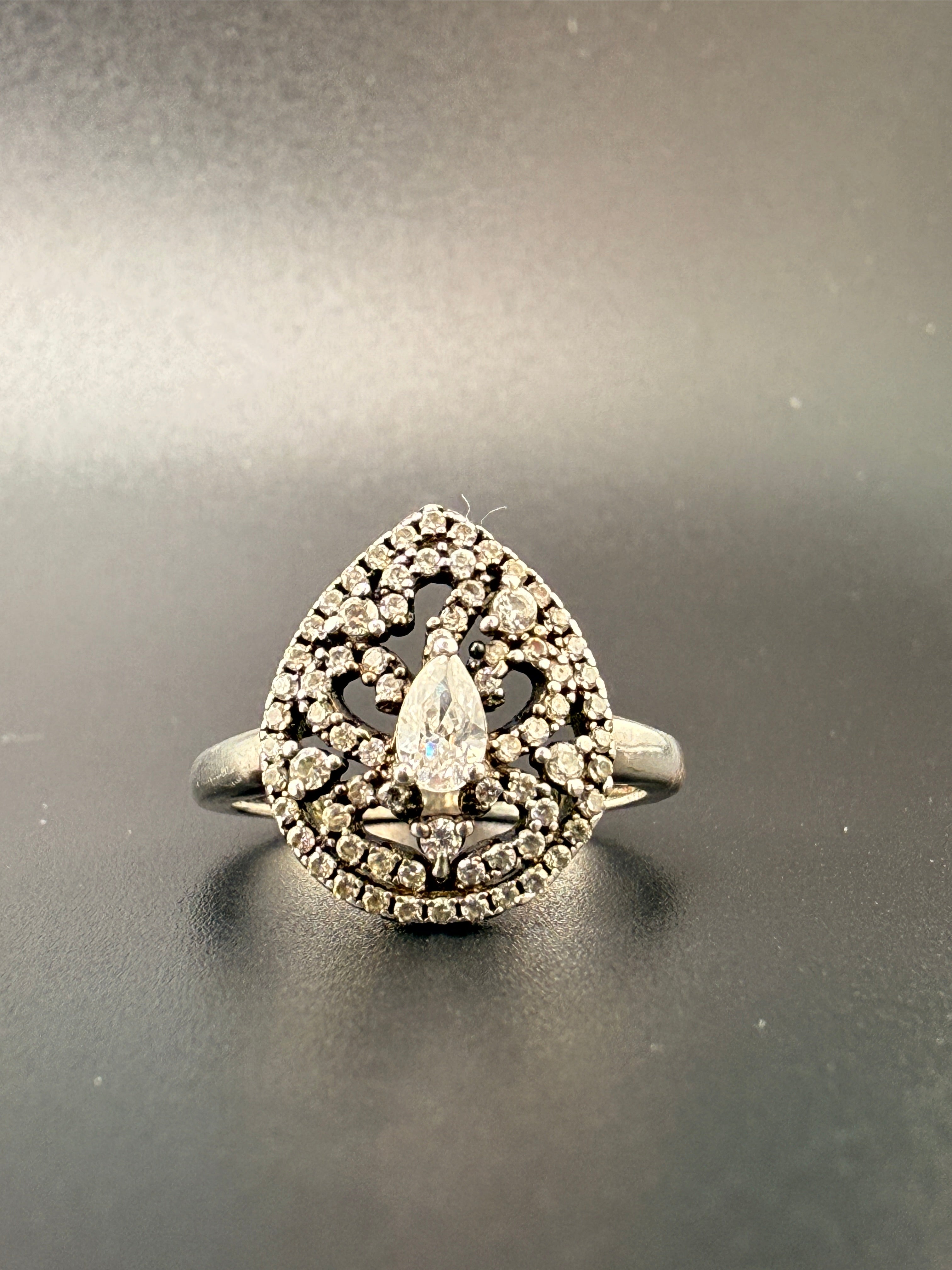 925 Sterling Silver Pear Shape CZ Diamond Ring – Elegant Statement Ring