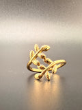 14K Gold Bonded Sterling Silver Oak Leaf Ring – Adjustable Size