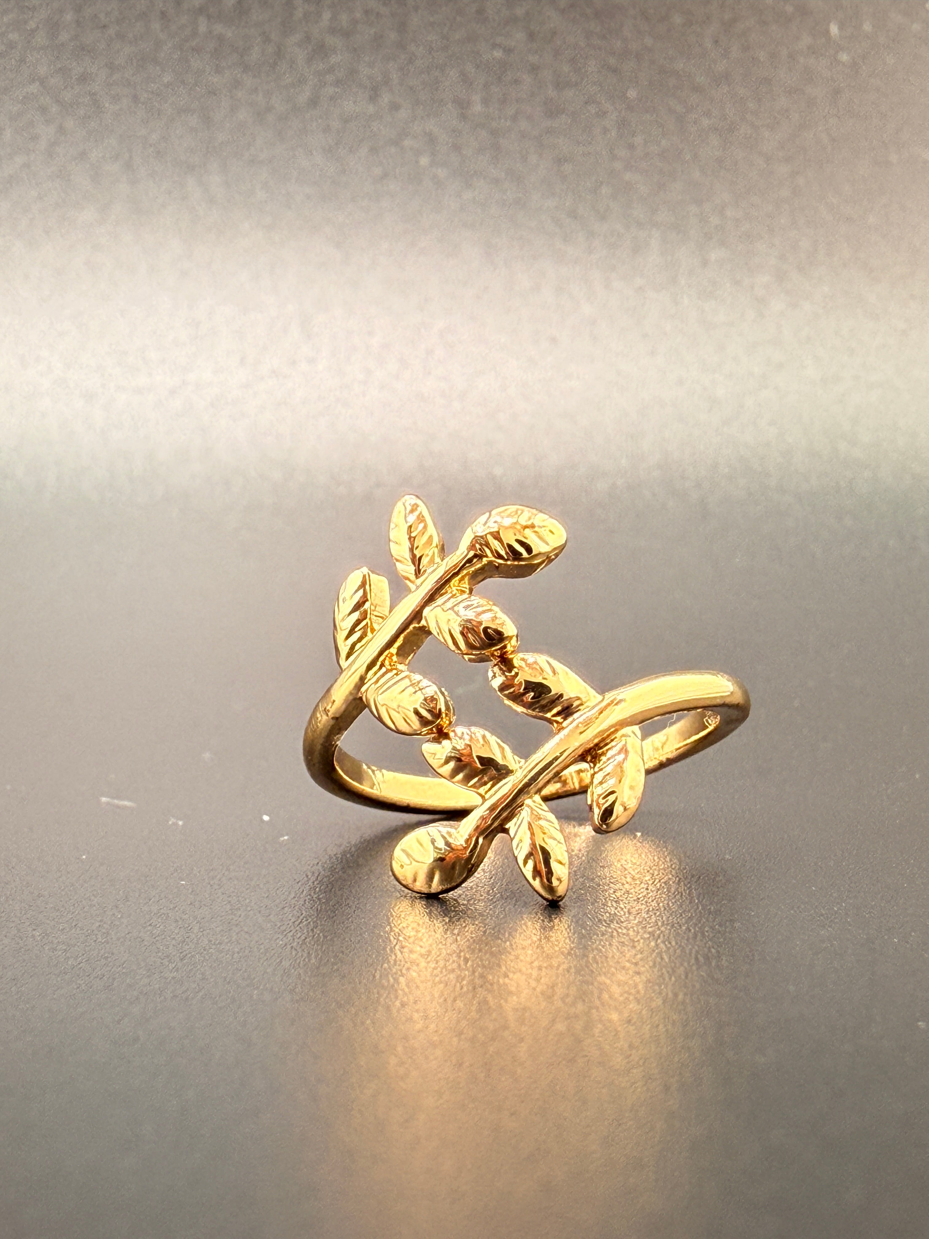 14K Gold Bonded Sterling Silver Oak Leaf Ring – Adjustable Size