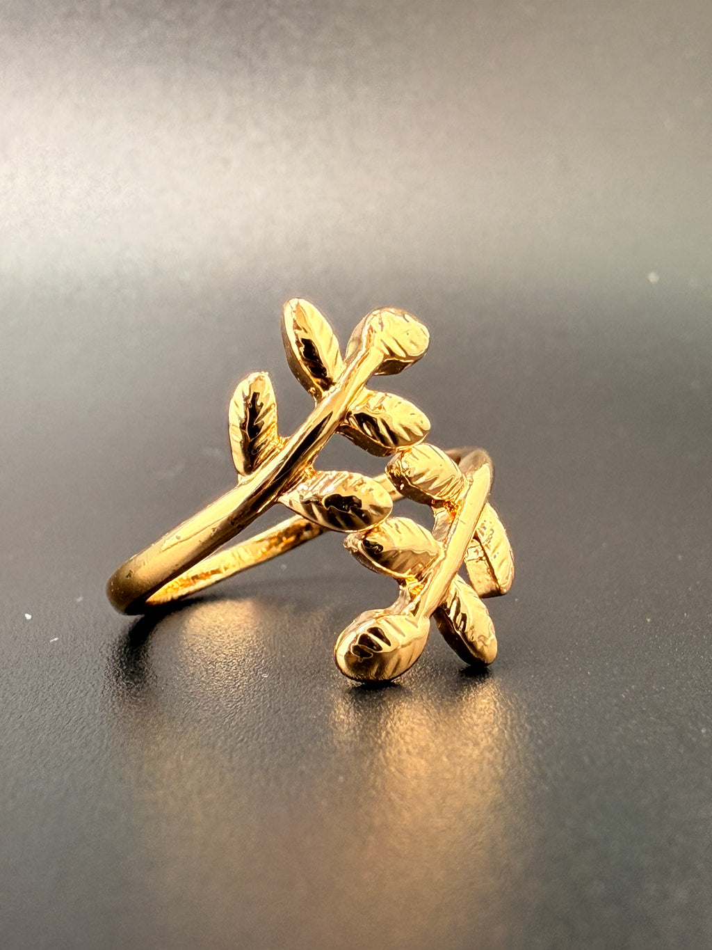 14K Gold Bonded Sterling Silver Oak Leaf Ring – Adjustable Size
