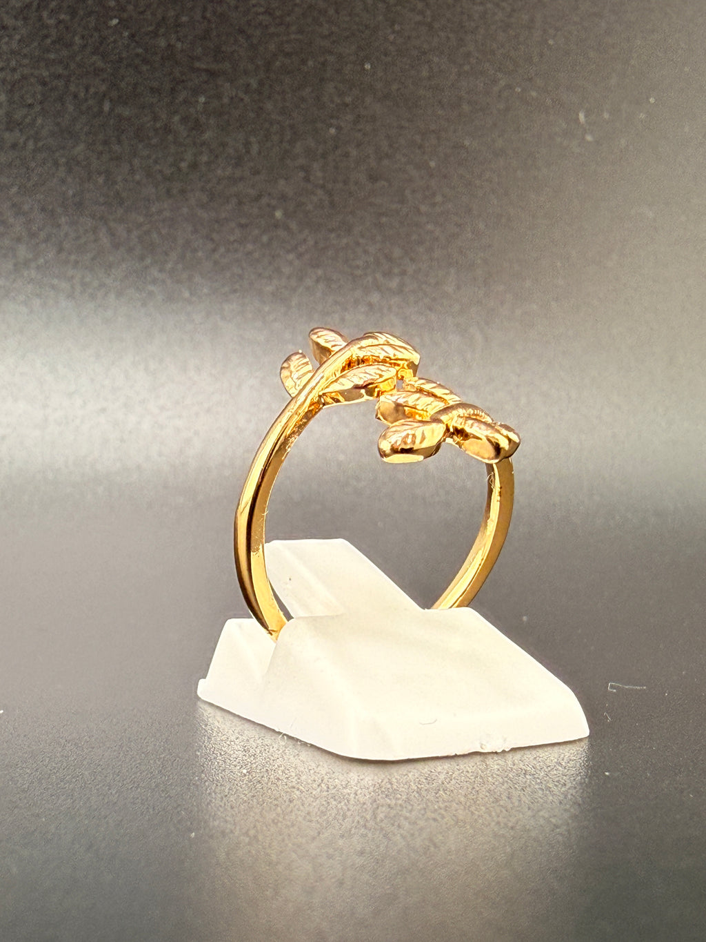 14K Gold Bonded Sterling Silver Oak Leaf Ring – Adjustable Size