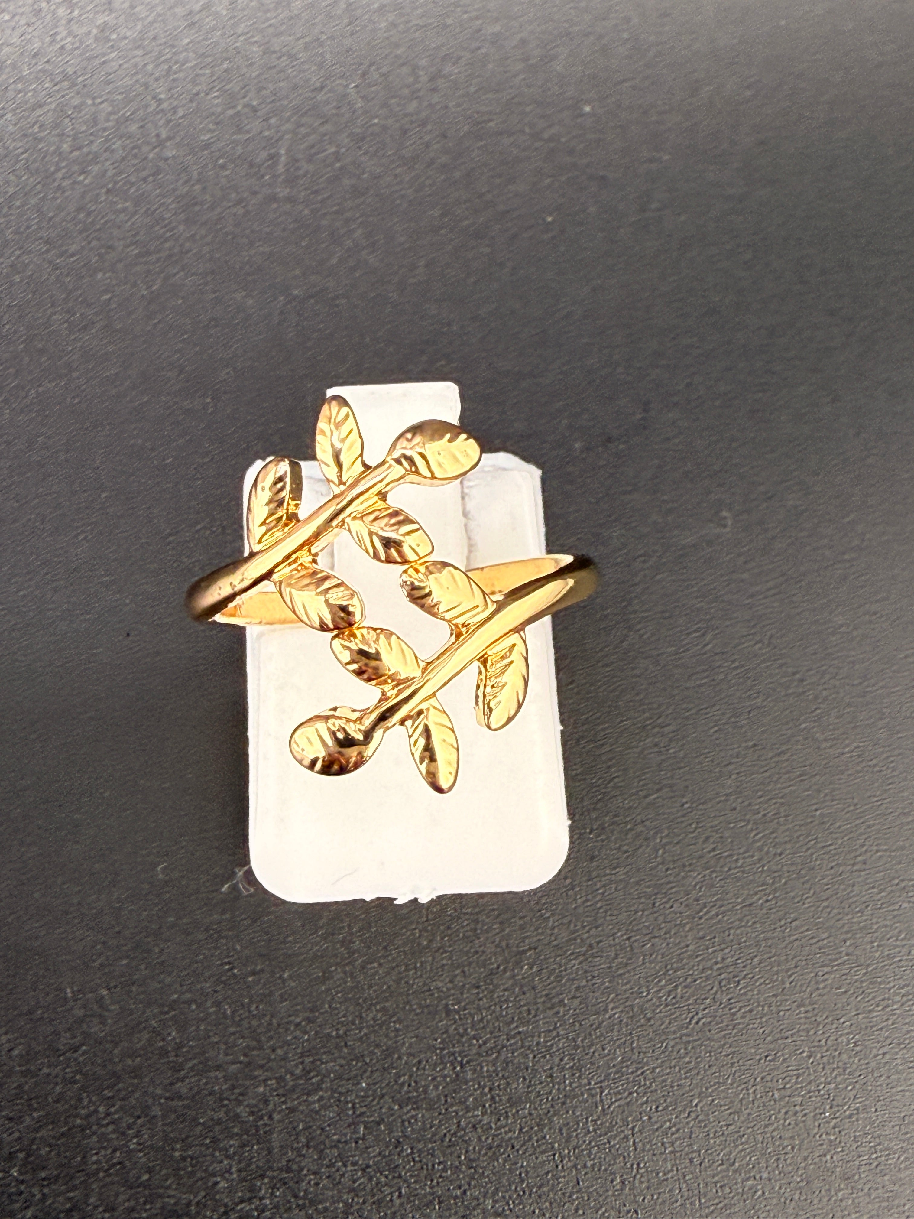 14K Gold Bonded Sterling Silver Oak Leaf Ring – Adjustable Size