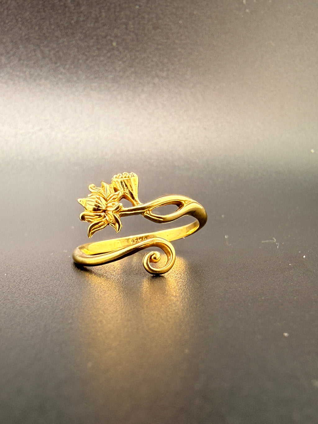 14K Gold Bonded Sterling Silver Lotus Flower Ring – Adjustable