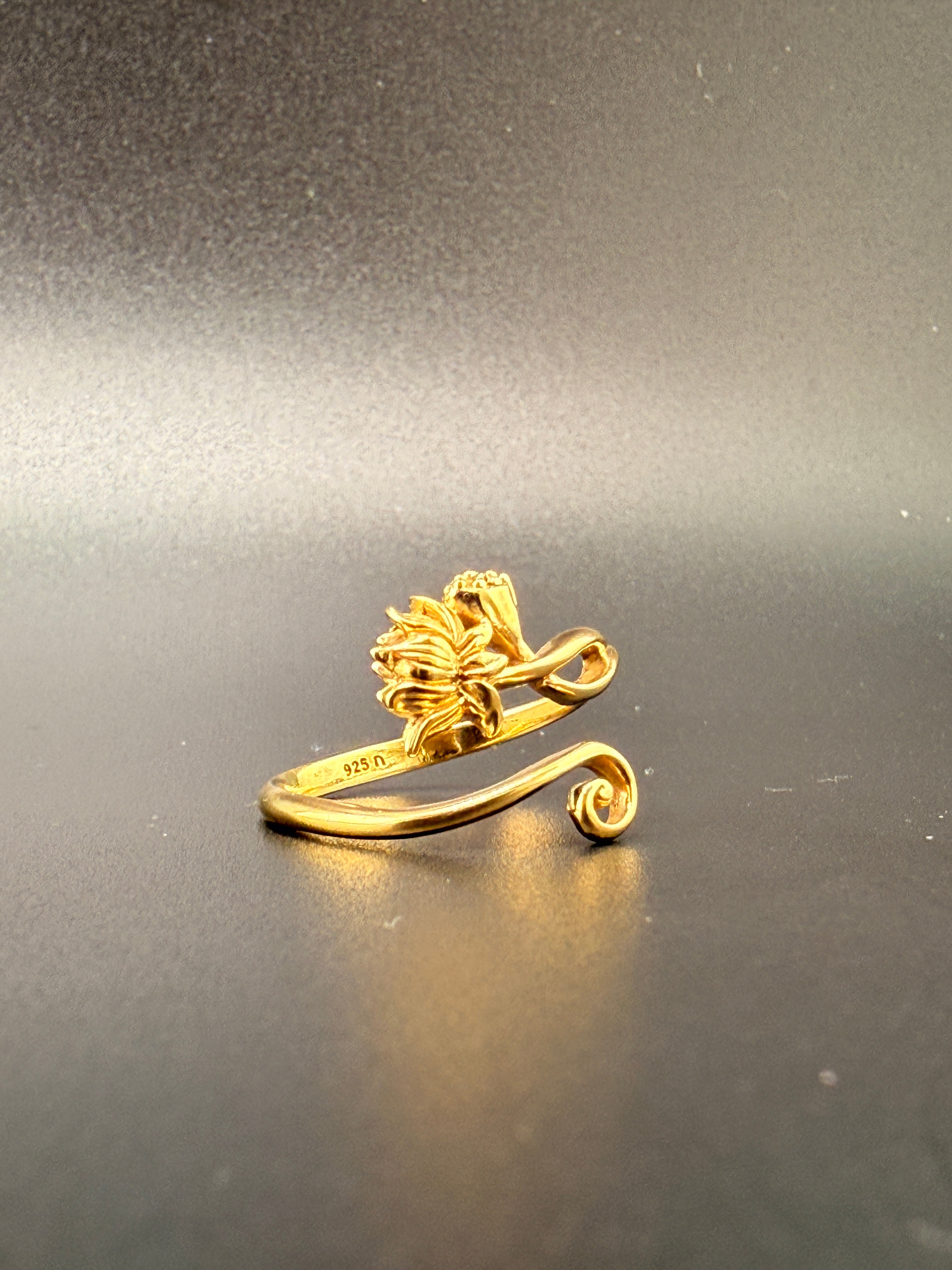 14K Gold Bonded Sterling Silver Lotus Flower Ring – Adjustable