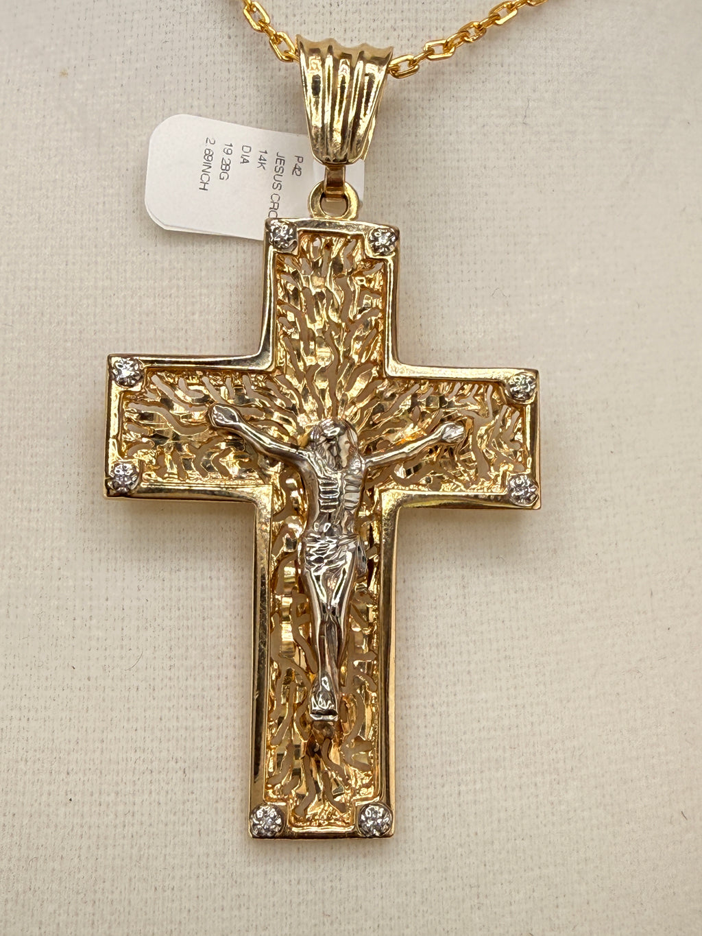 14K Gold Jesus on the Cross Pendant with Diamonds – 19.65g Solid Gold Crucifix Pendant