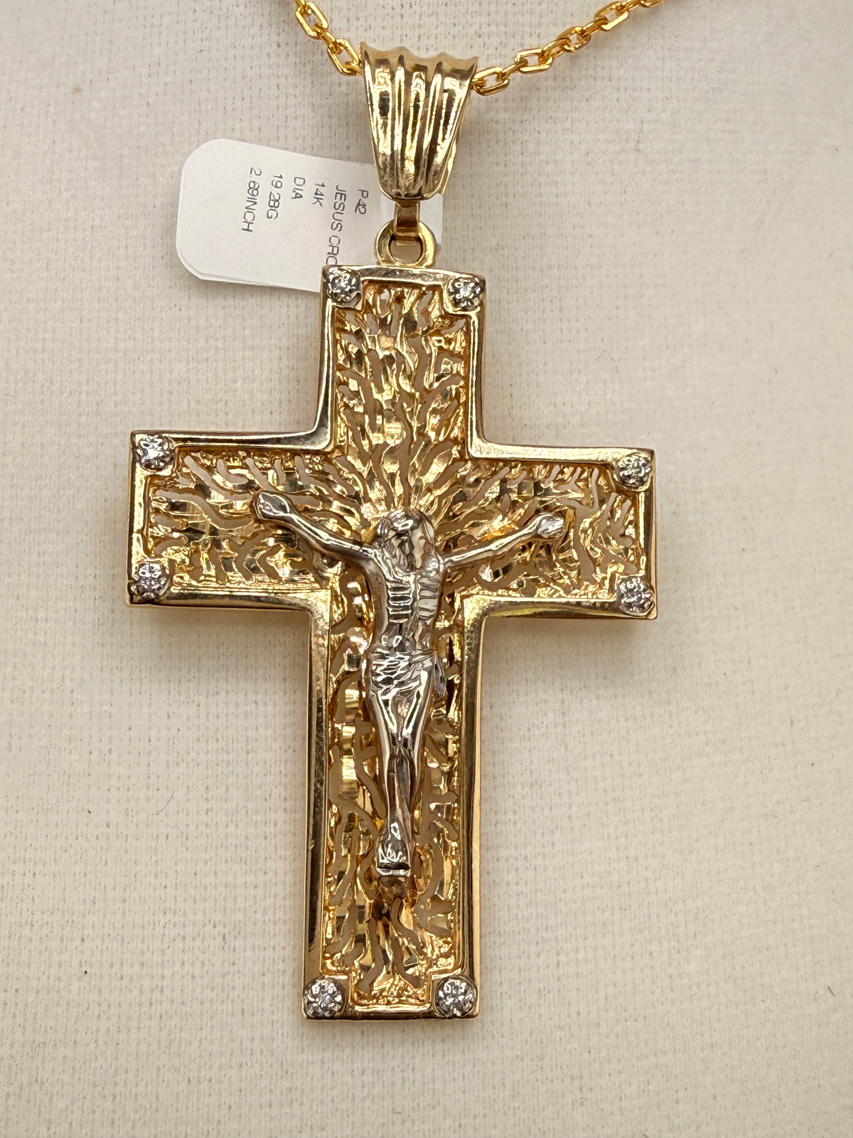 14K Gold Jesus on the Cross Pendant with Diamonds – 19.65g Solid Gold Crucifix Pendant