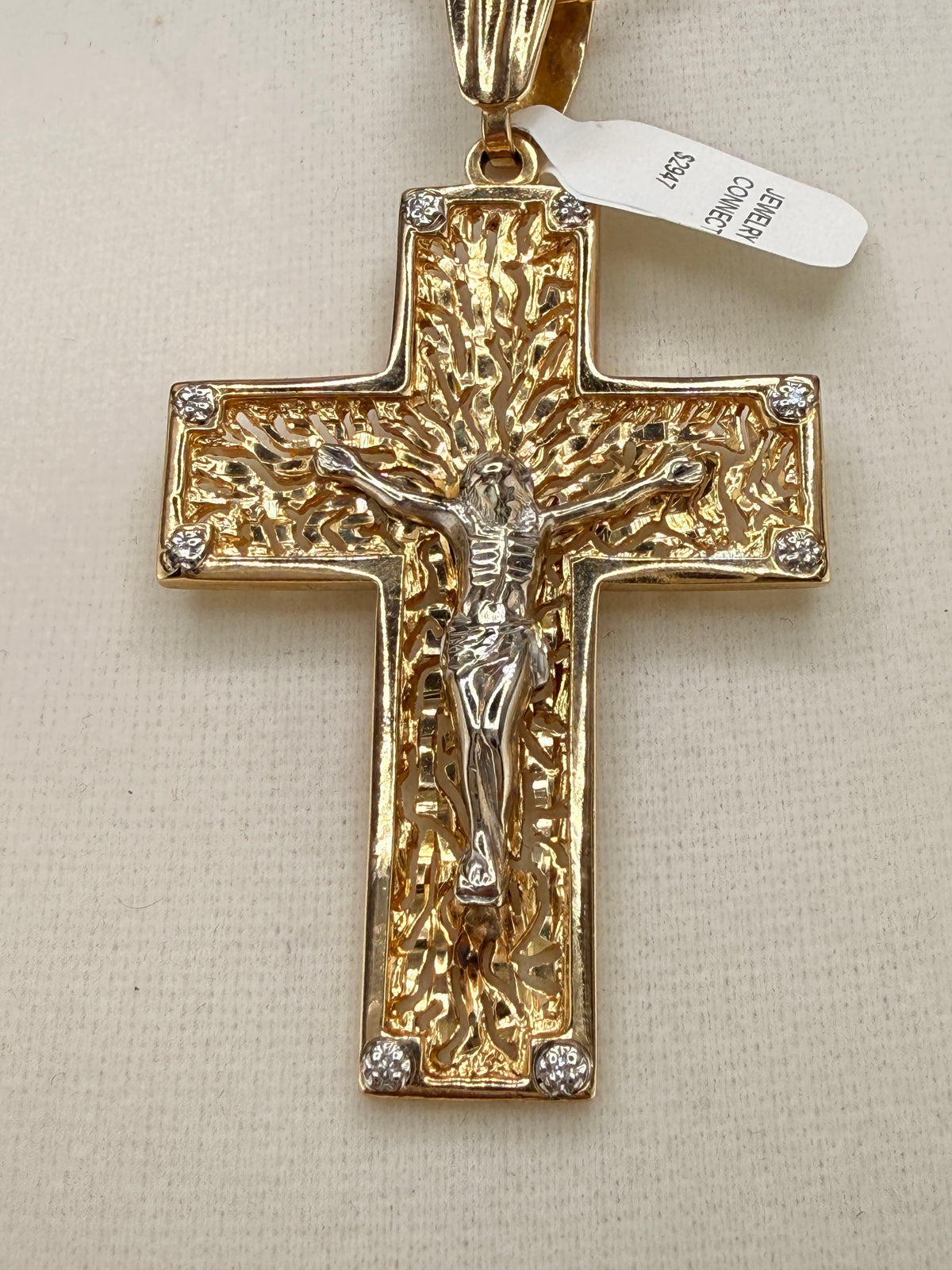14K Gold Jesus on the Cross Pendant with Diamonds – 19.65g Solid Gold Crucifix Pendant
