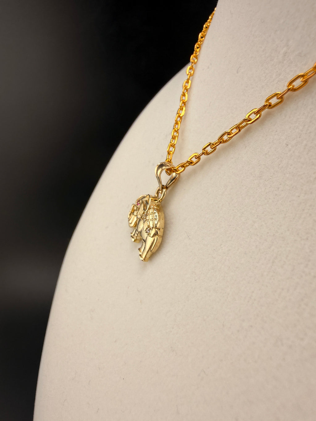 10K Solid Gold CZ & Ruby Accent Elephant Pendant
