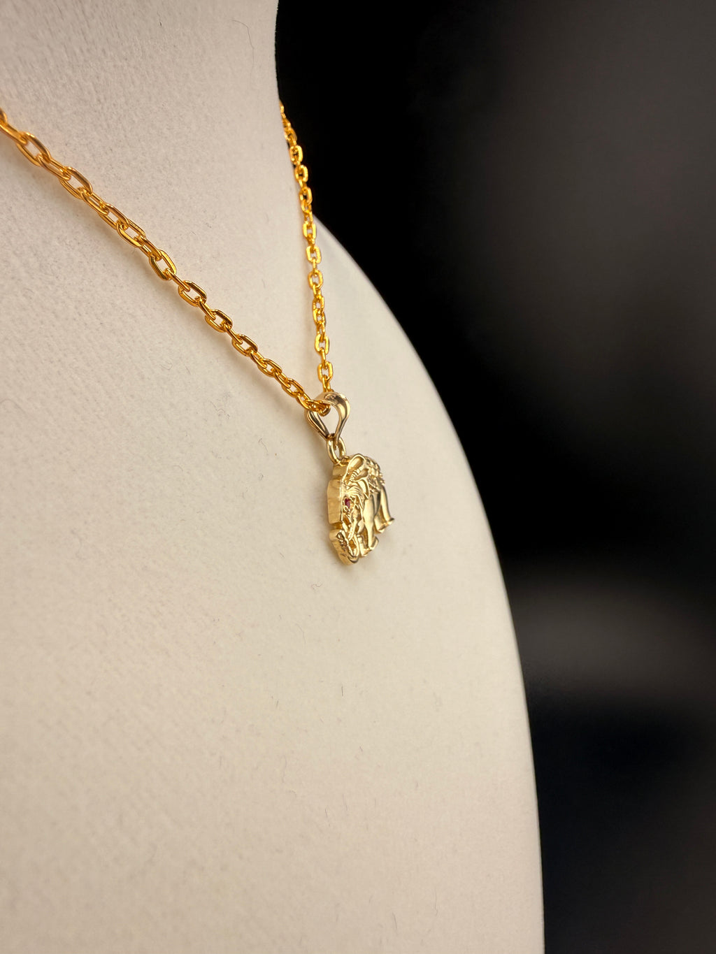 10K Solid Gold CZ & Ruby Accent Elephant Pendant