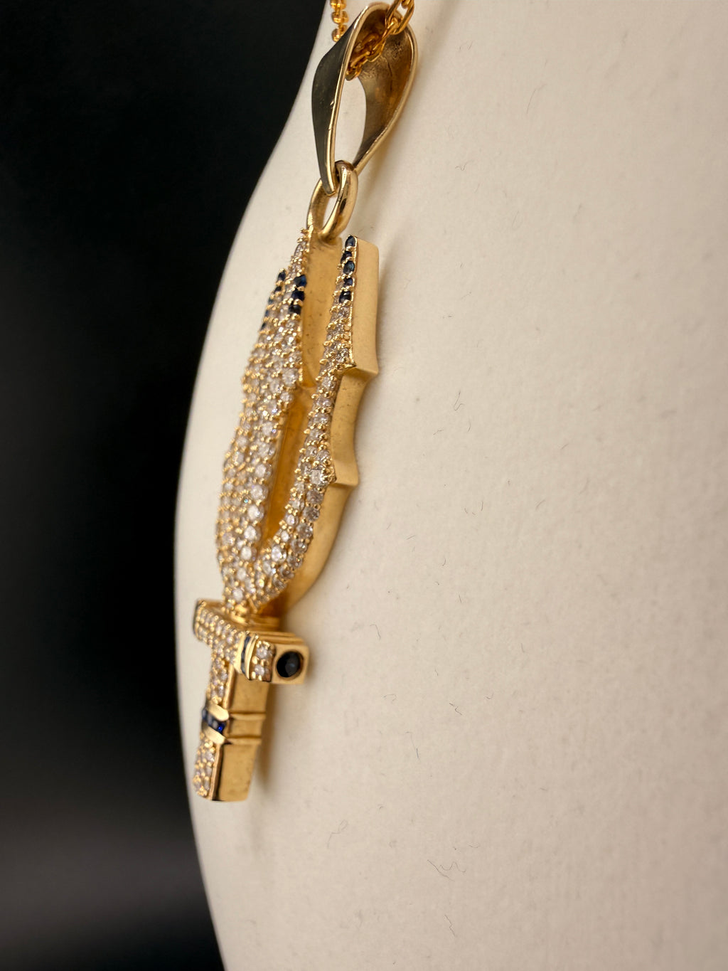 Trident Diamond & Sapphire Pendant – 14K Gold Custom One-of-One (4.42 CT LG Diamonds)