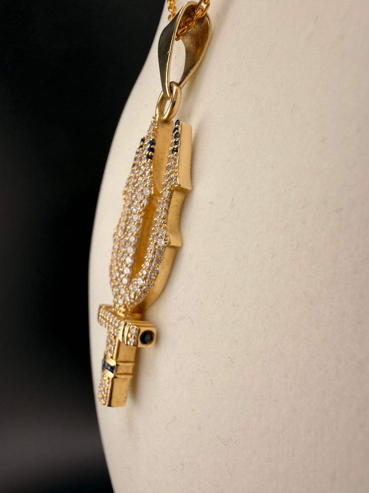 Trident Diamond & Sapphire Pendant – 14K Gold Custom One-of-One (4.42 CT LG Diamonds)