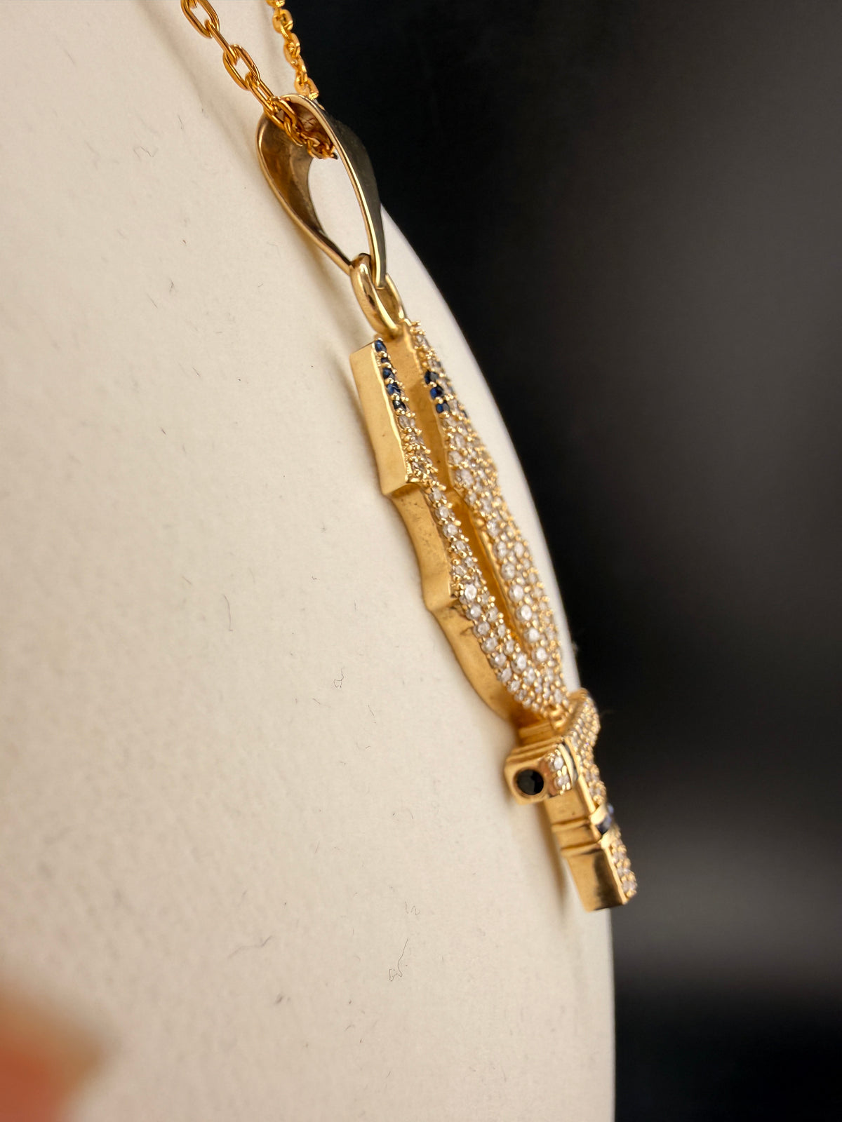 Trident Diamond & Sapphire Pendant – 14K Gold Custom One-of-One (4.42 CT LG Diamonds)