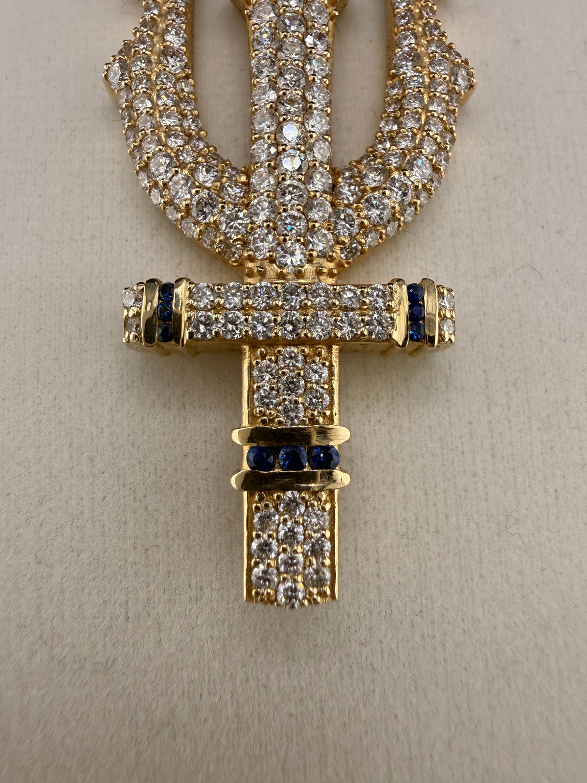 Trident Diamond & Sapphire Pendant – 14K Gold Custom One-of-One (4.42 CT LG Diamonds)
