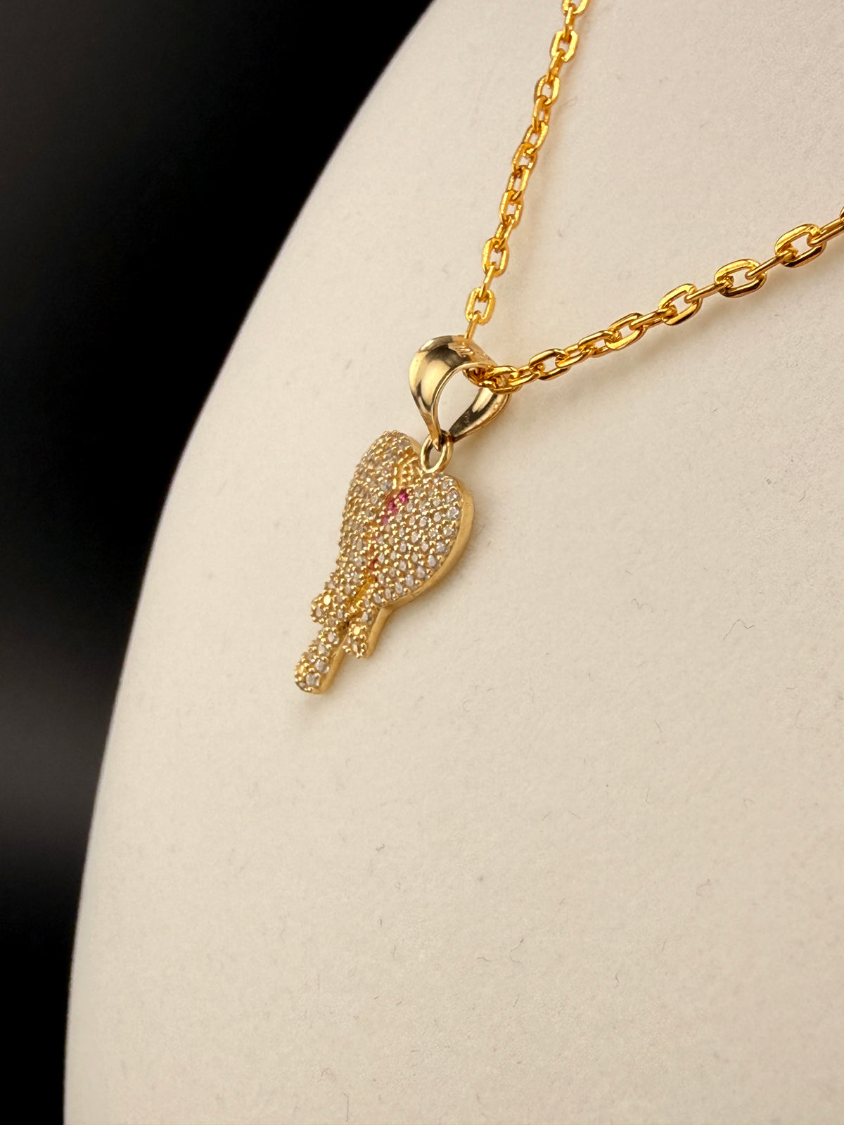 14K Solid Gold CZ Diamond-Encrusted Bleeding Heart Pendant