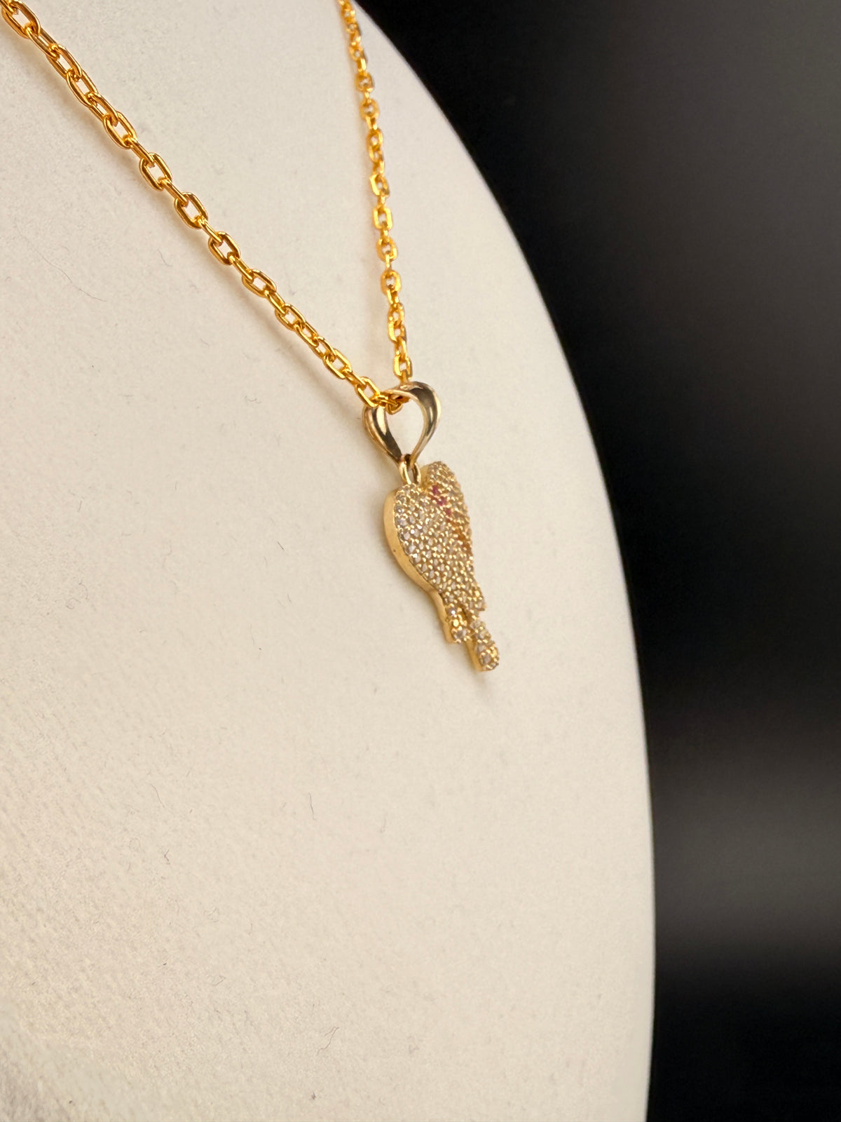 14K Solid Gold CZ Diamond-Encrusted Bleeding Heart Pendant