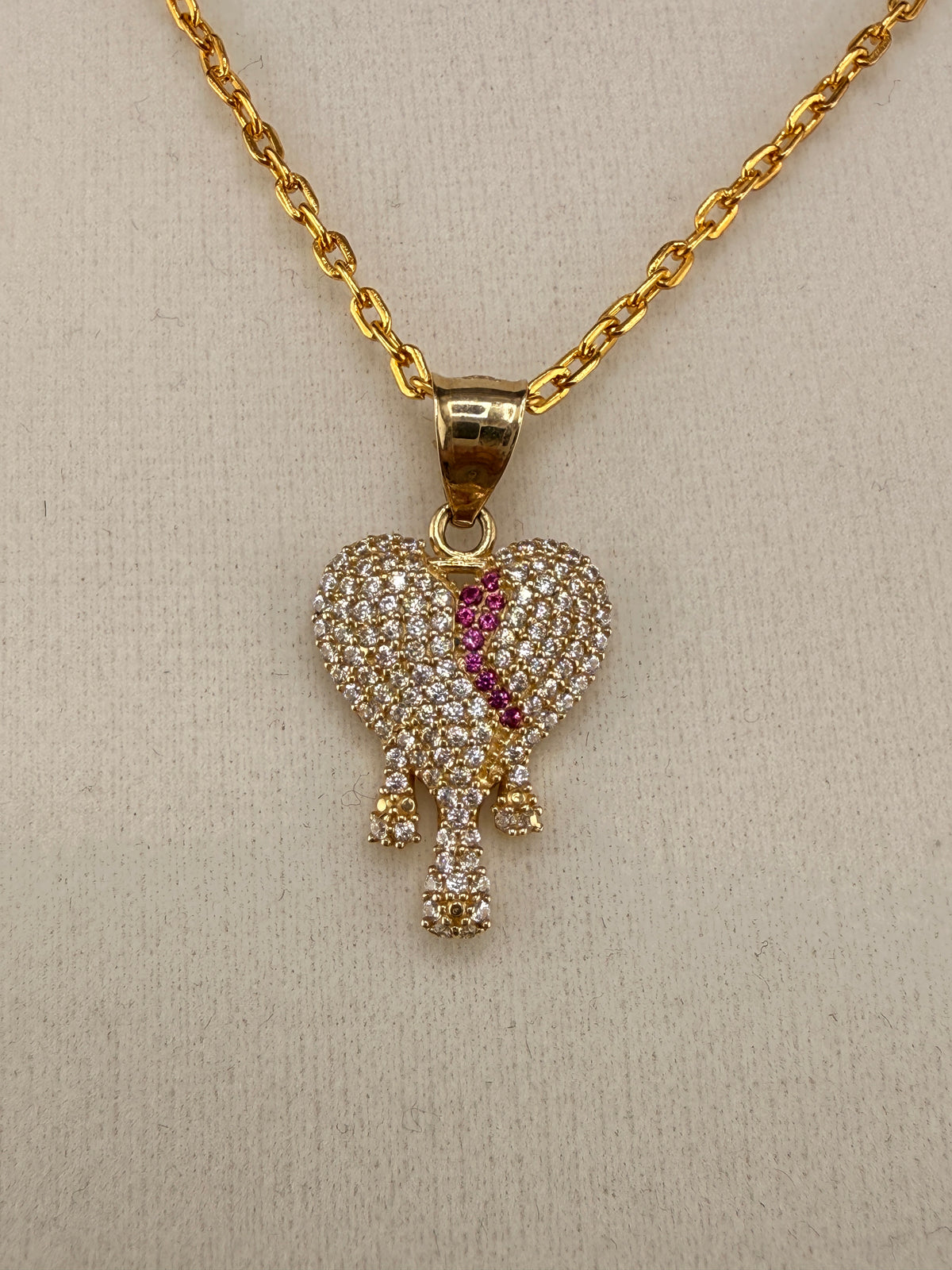 14K Solid Gold CZ Diamond-Encrusted Bleeding Heart Pendant