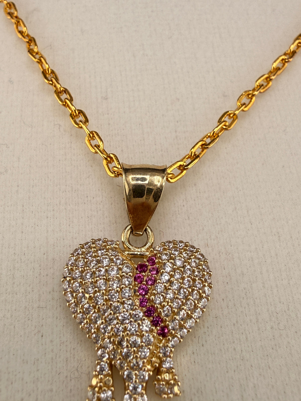 14K Solid Gold CZ Diamond-Encrusted Bleeding Heart Pendant