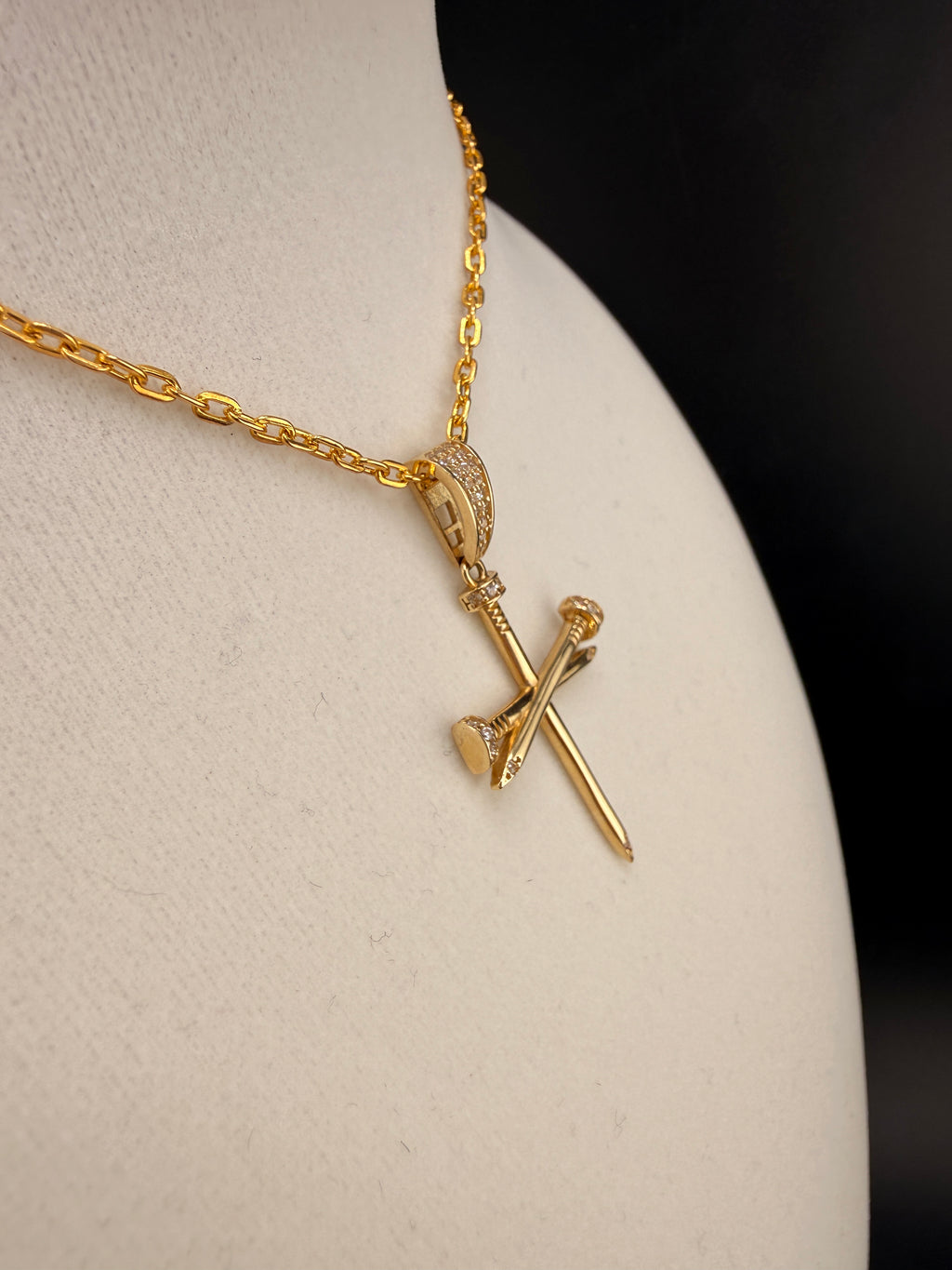 14K Gold Nail Cross Pendant with CZ Diamonds – 2.71g Real Gold Designer Cross |