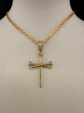 14K Gold Nail Cross Pendant with CZ Diamonds – 2.71g Real Gold Designer Cross |