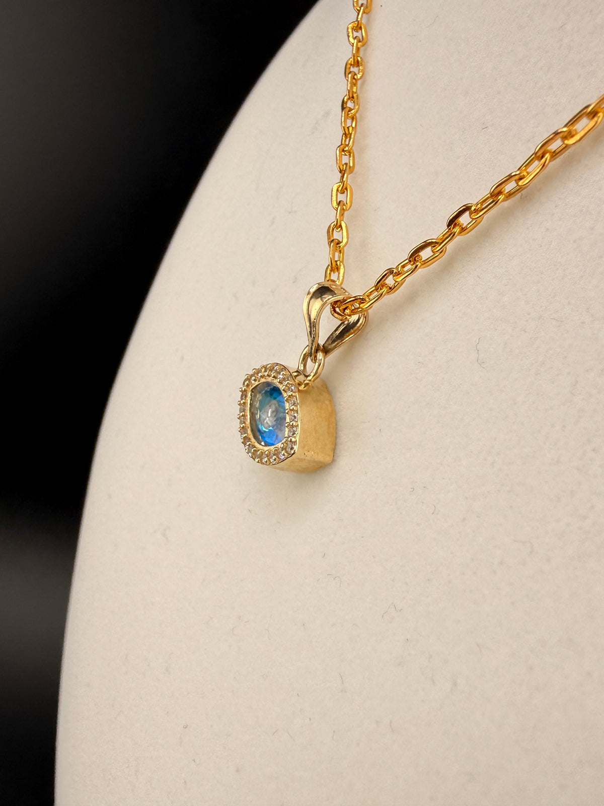 14K Solid Gold CZ Diamond Blue Evil Eye Pendant
