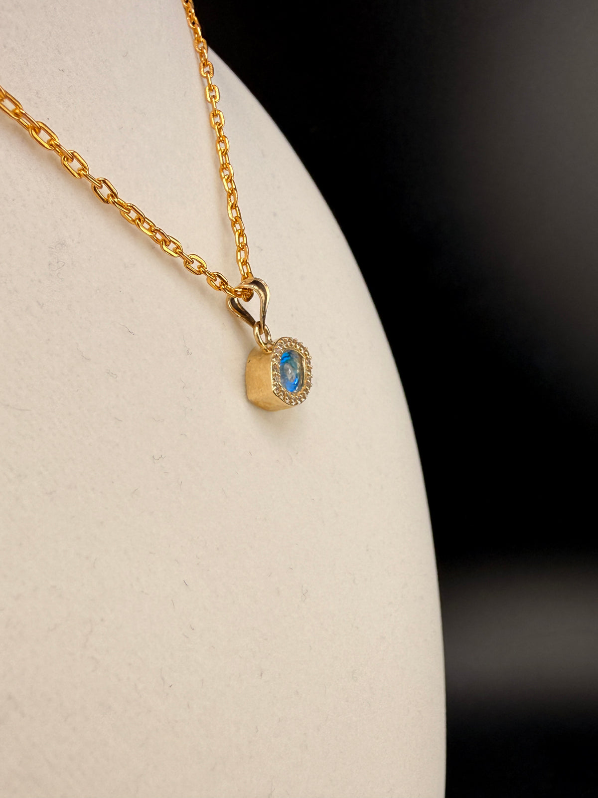 14K Solid Gold CZ Diamond Blue Evil Eye Pendant