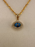 14K Solid Gold CZ Diamond Blue Evil Eye Pendant