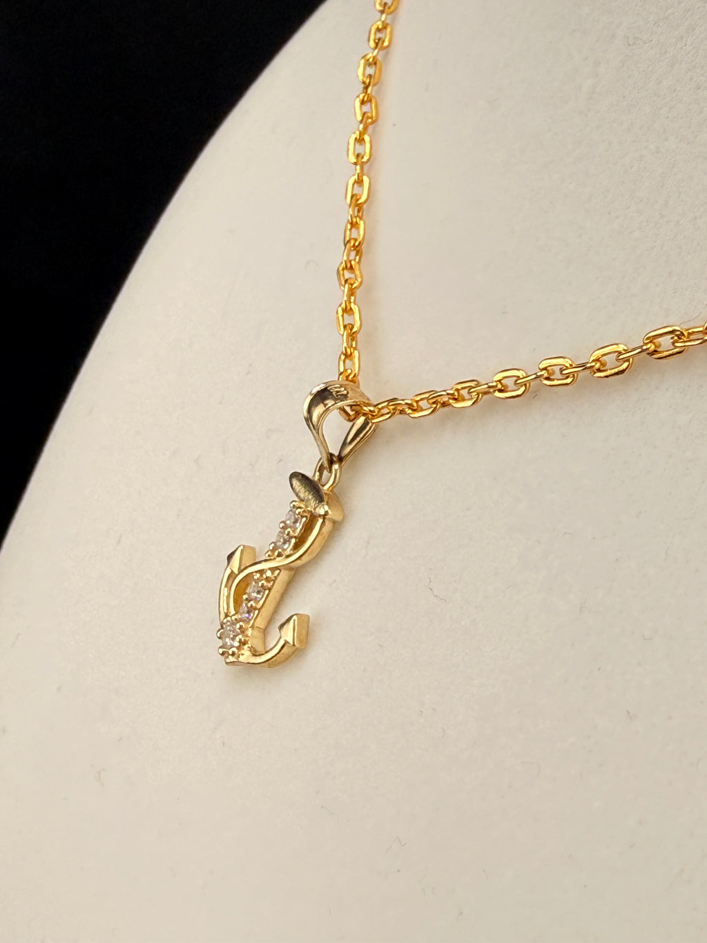 14K CZ Diamond Anchor Pendant