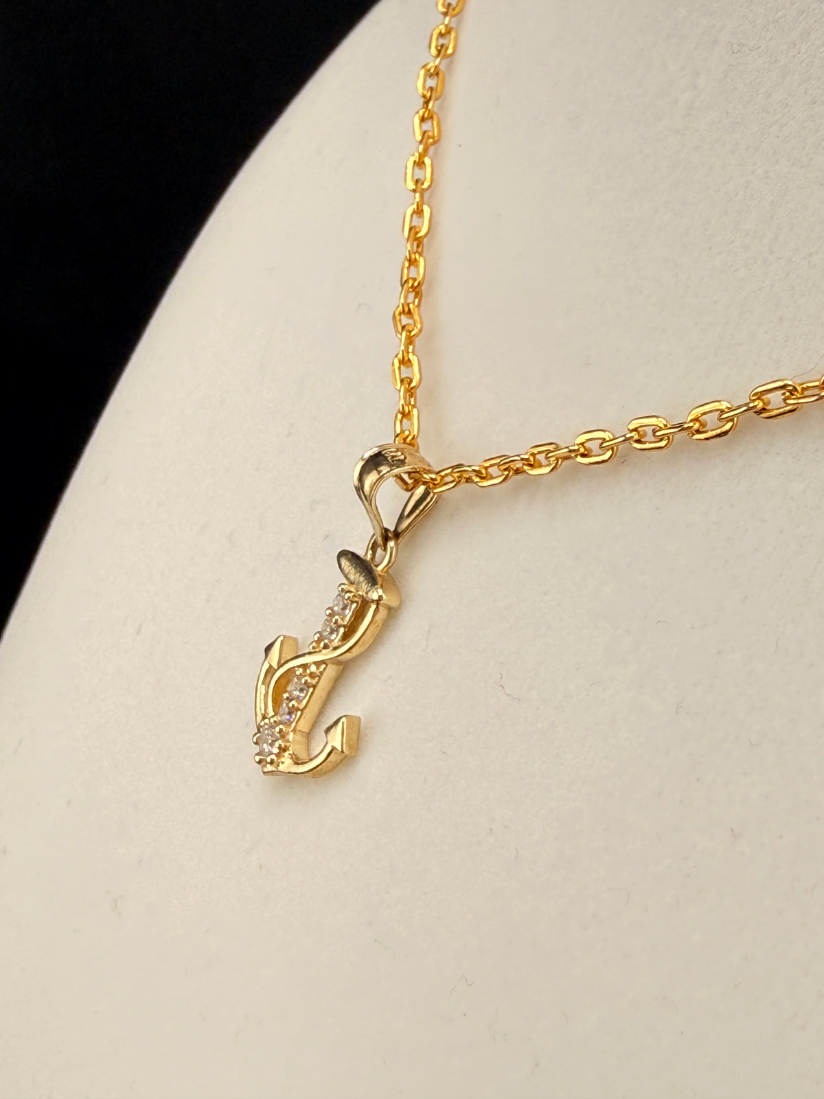 14K CZ Diamond Anchor Pendant
