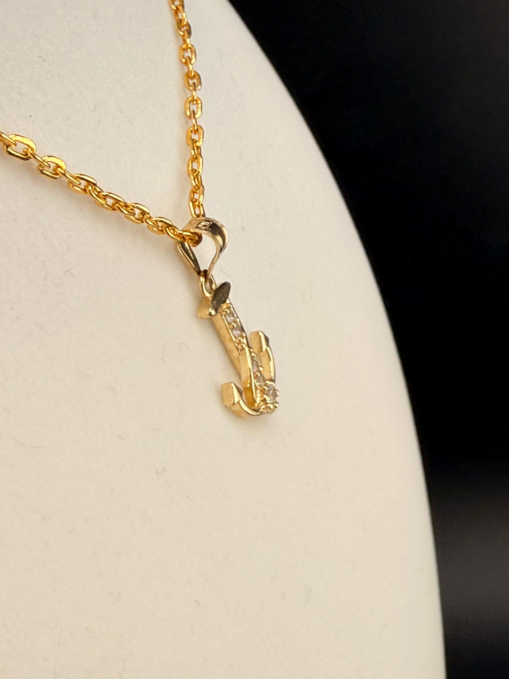 14K CZ Diamond Anchor Pendant