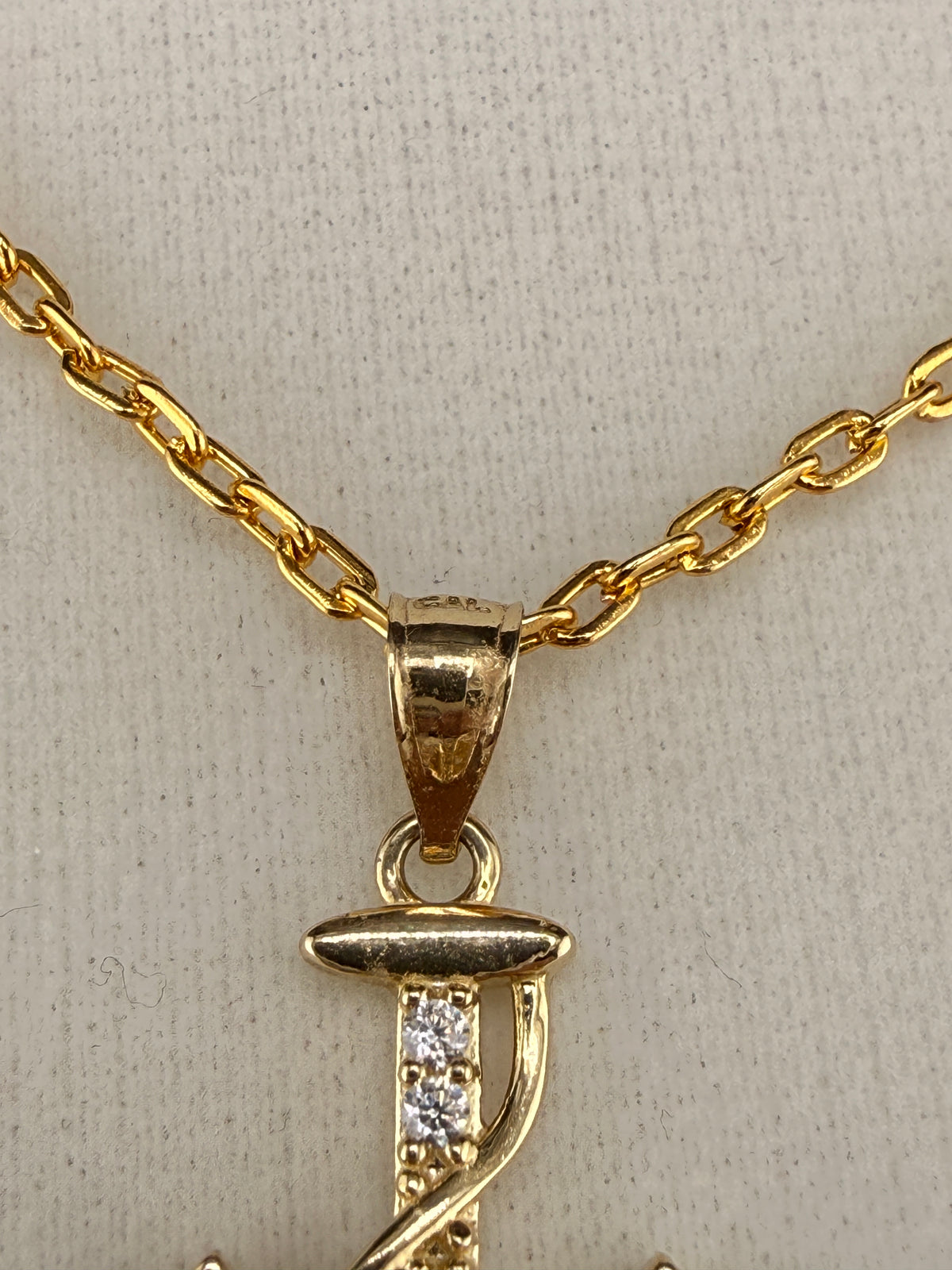 14K CZ Diamond Anchor Pendant