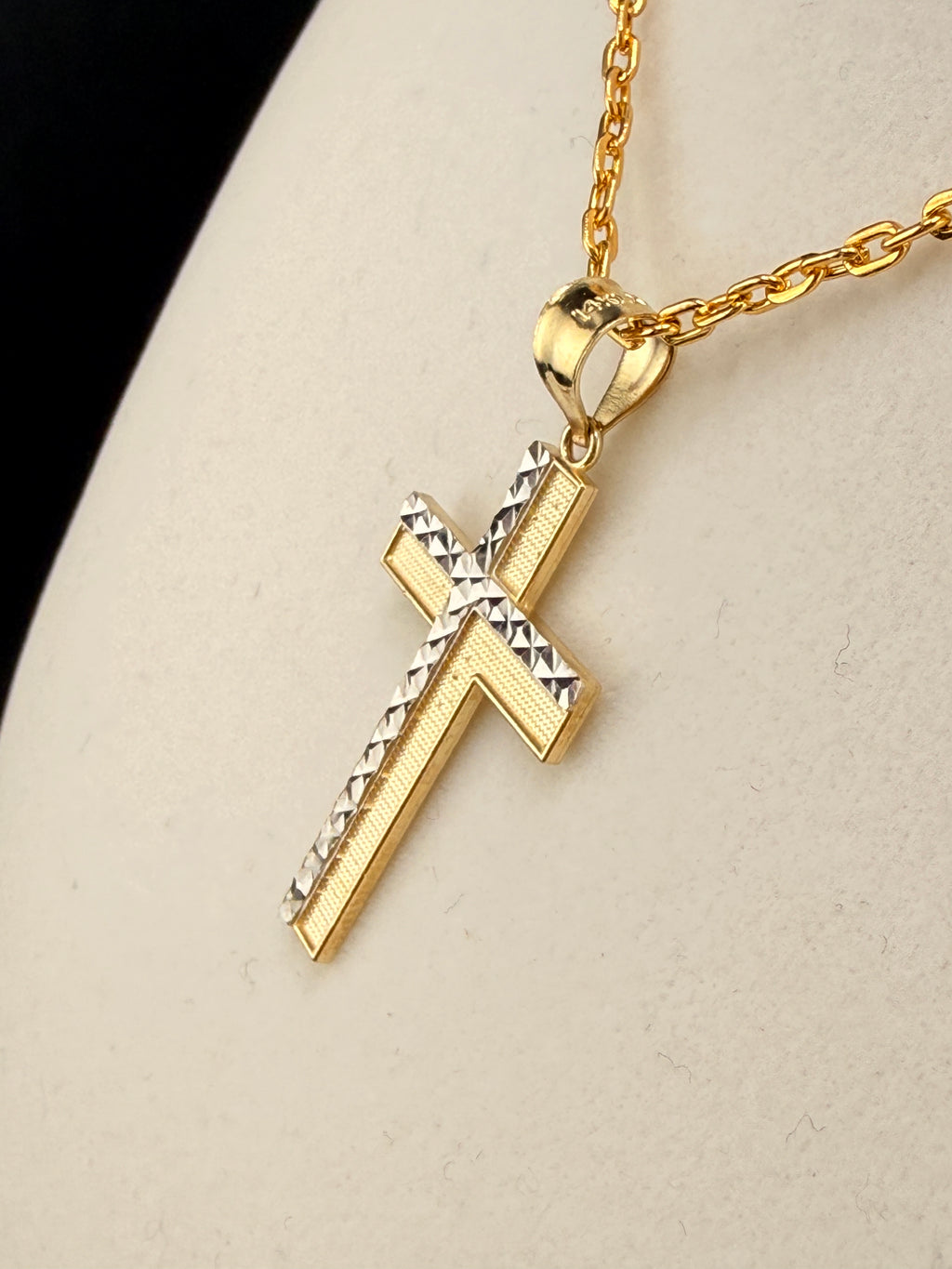 14K Solid Gold Diamond-Cut Cross Pendant