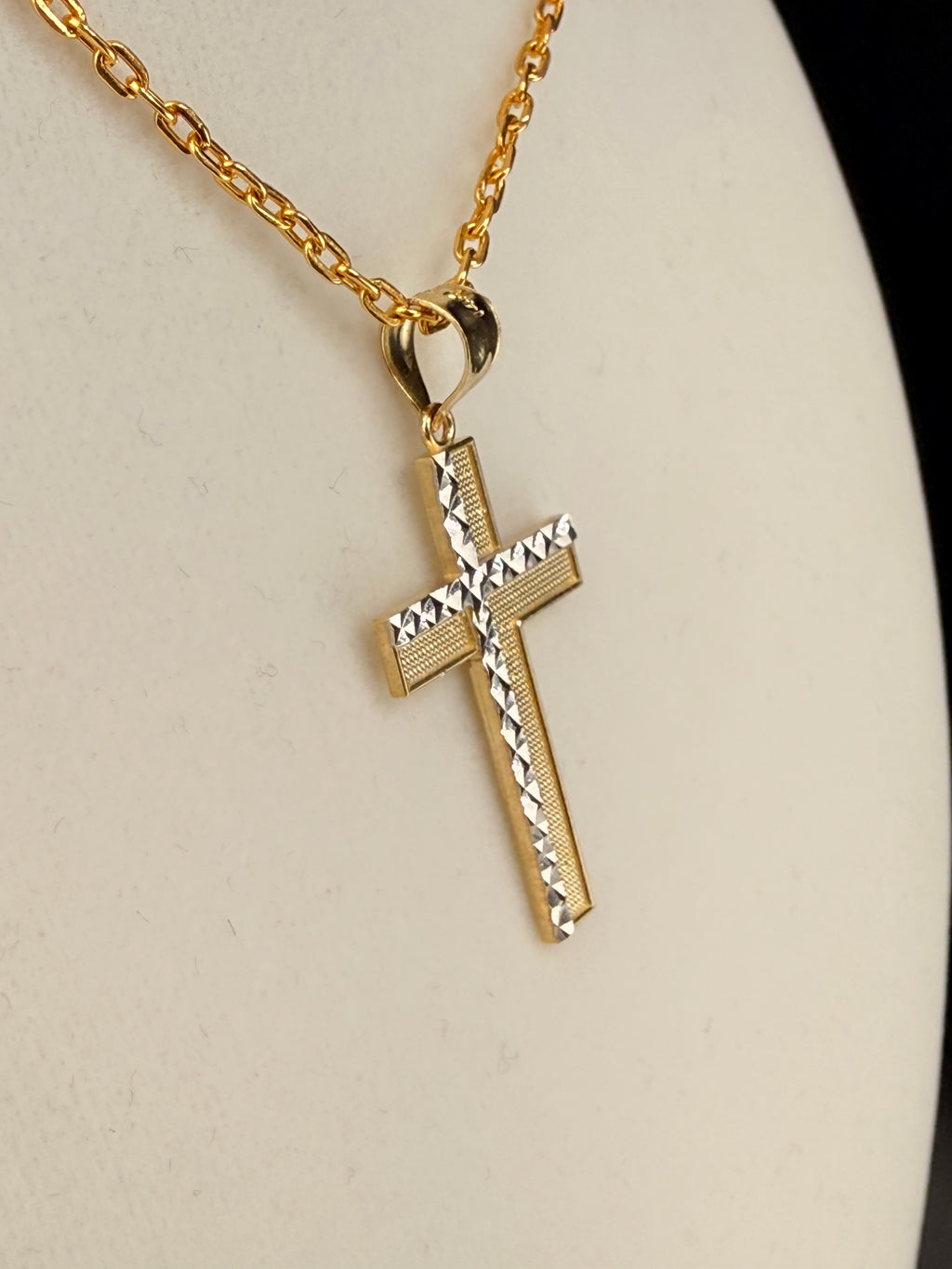 14K Solid Gold Diamond-Cut Cross Pendant