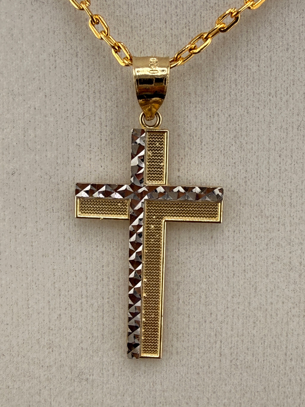 14K Solid Gold Diamond-Cut Cross Pendant