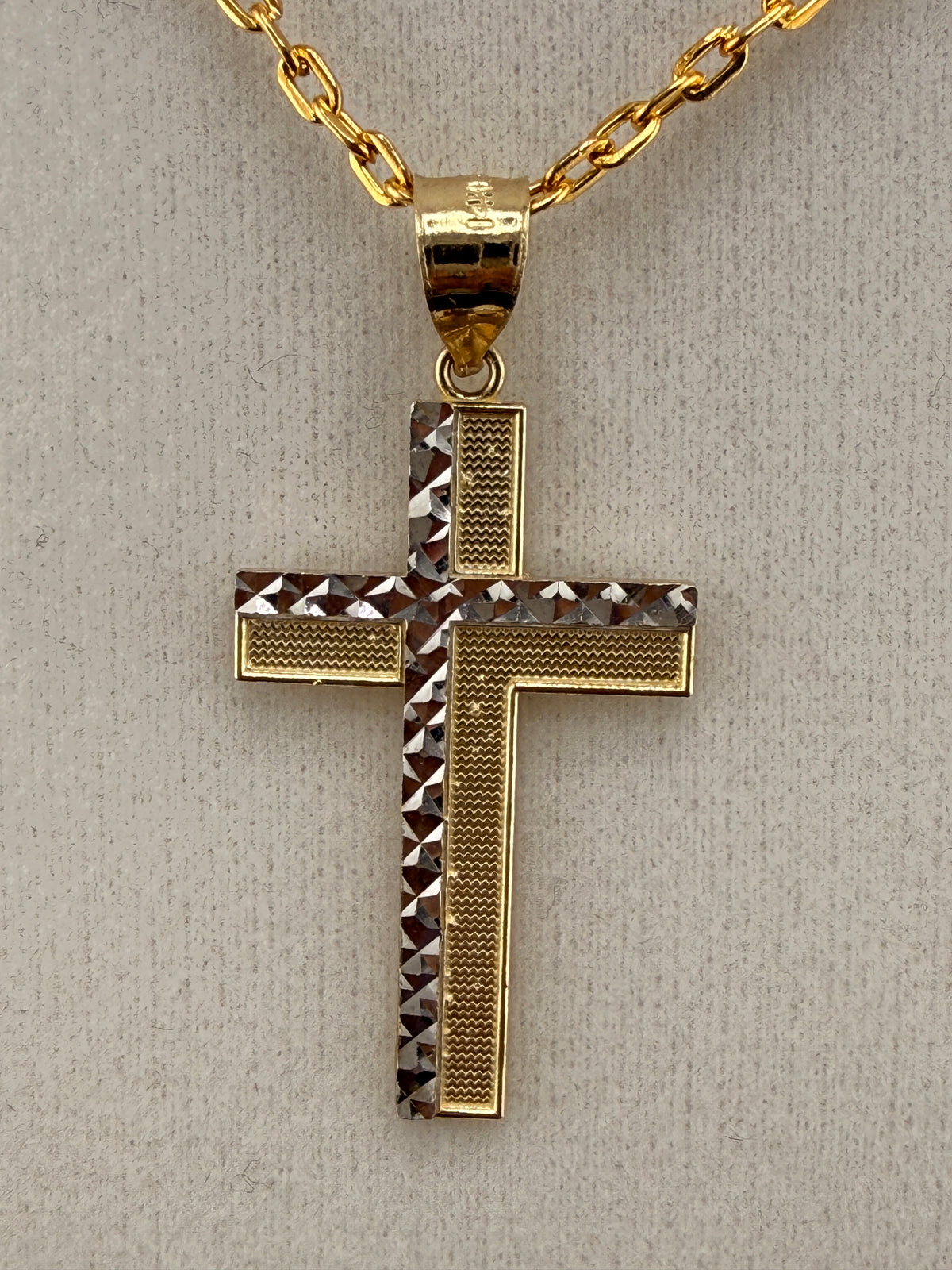14K Solid Gold Diamond-Cut Cross Pendant