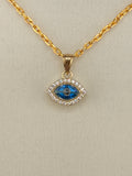 10K Solid Gold CZ Diamond Evil Eye Pendant