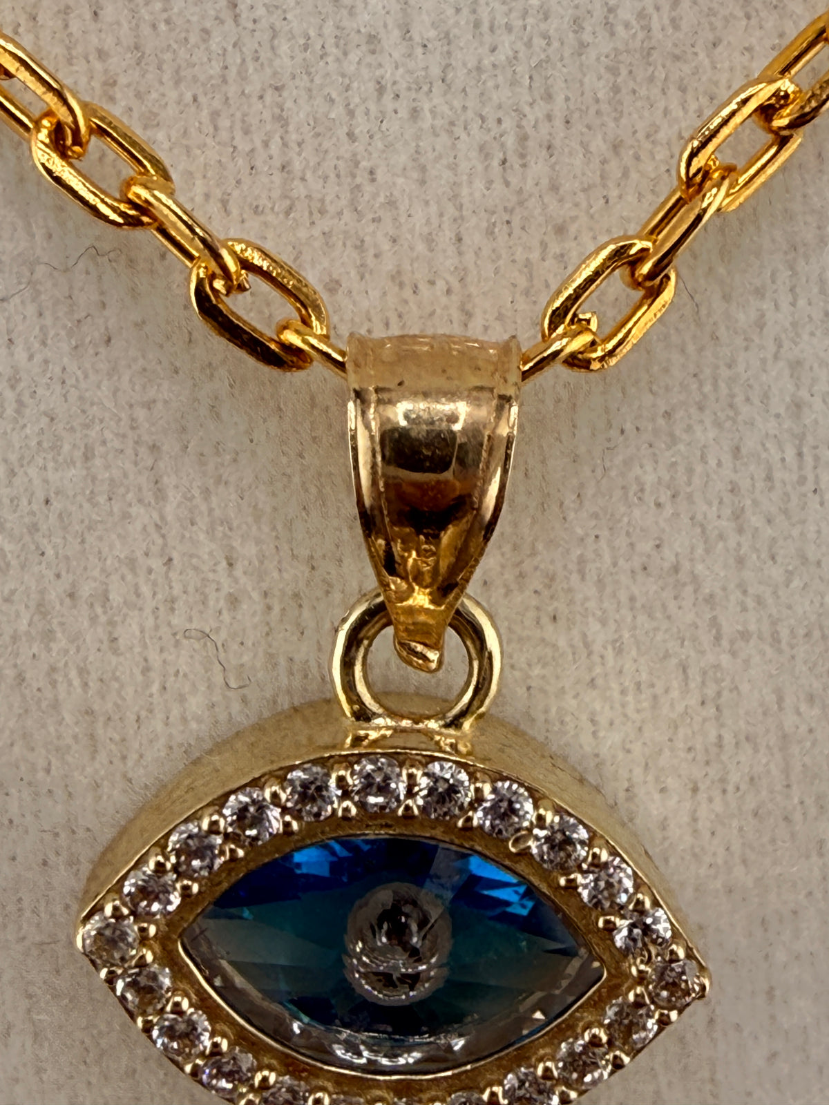 10K Solid Gold CZ Diamond Evil Eye Pendant