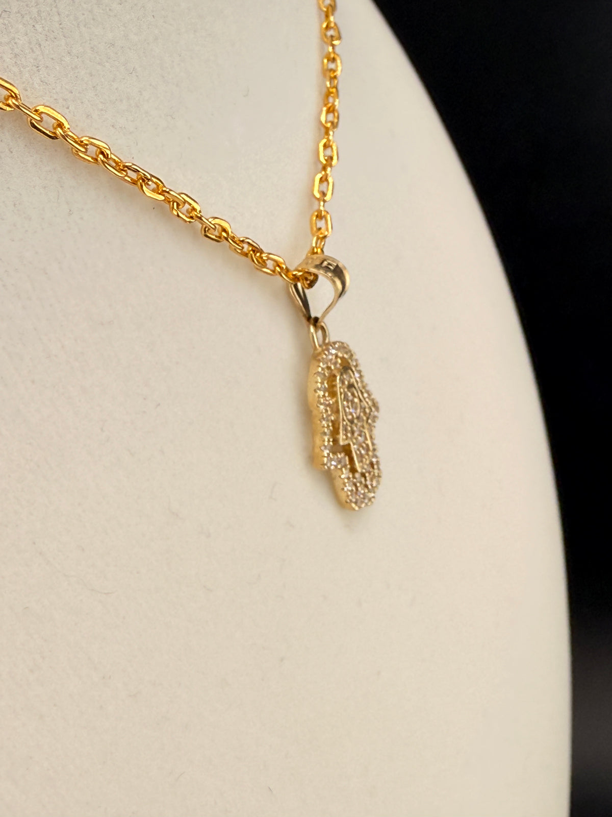 14K Solid Gold CZ Diamond-Encrusted Hamsa Hand Pendant