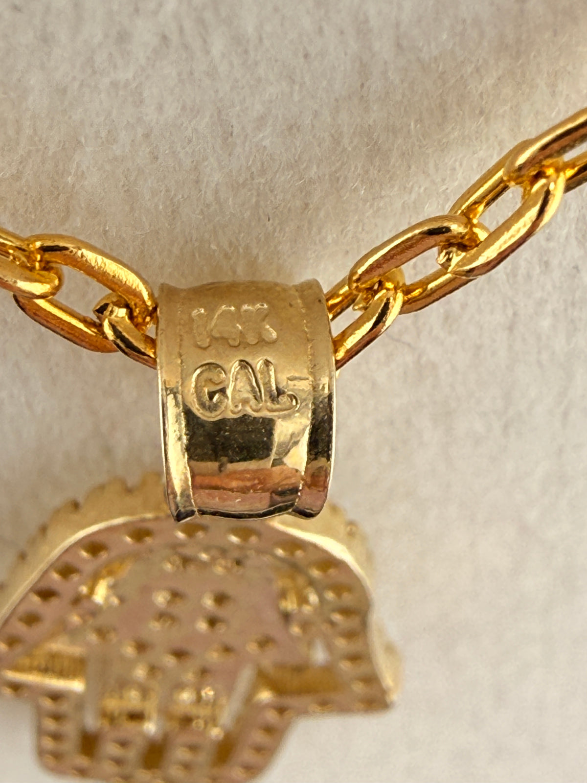 14K Solid Gold CZ Diamond-Encrusted Hamsa Hand Pendant